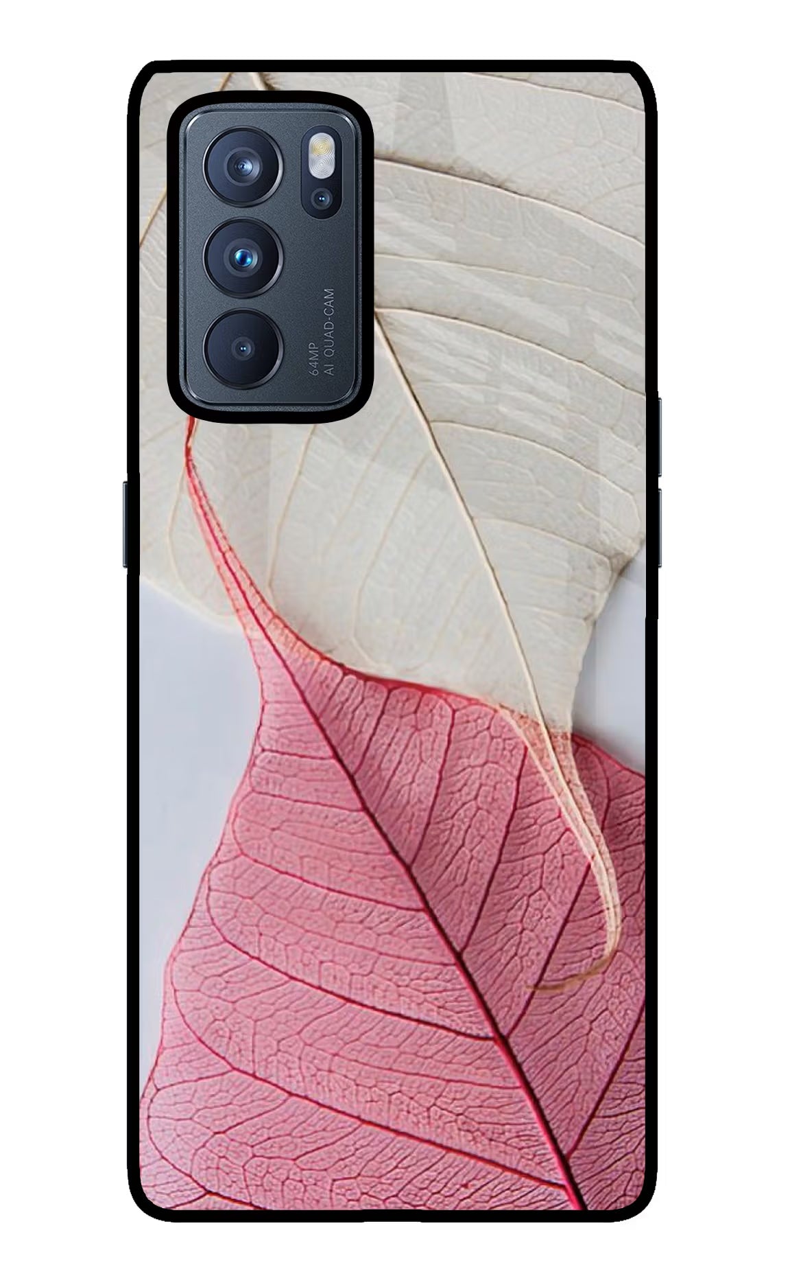 White Pink Leaf Oppo Reno6 Pro 5G Glass Case - White Pink Leaf Oppo Reno6 Pro 5G Glass Case White Pink Leaf Oppo Reno6 Pro 5G Glass Case