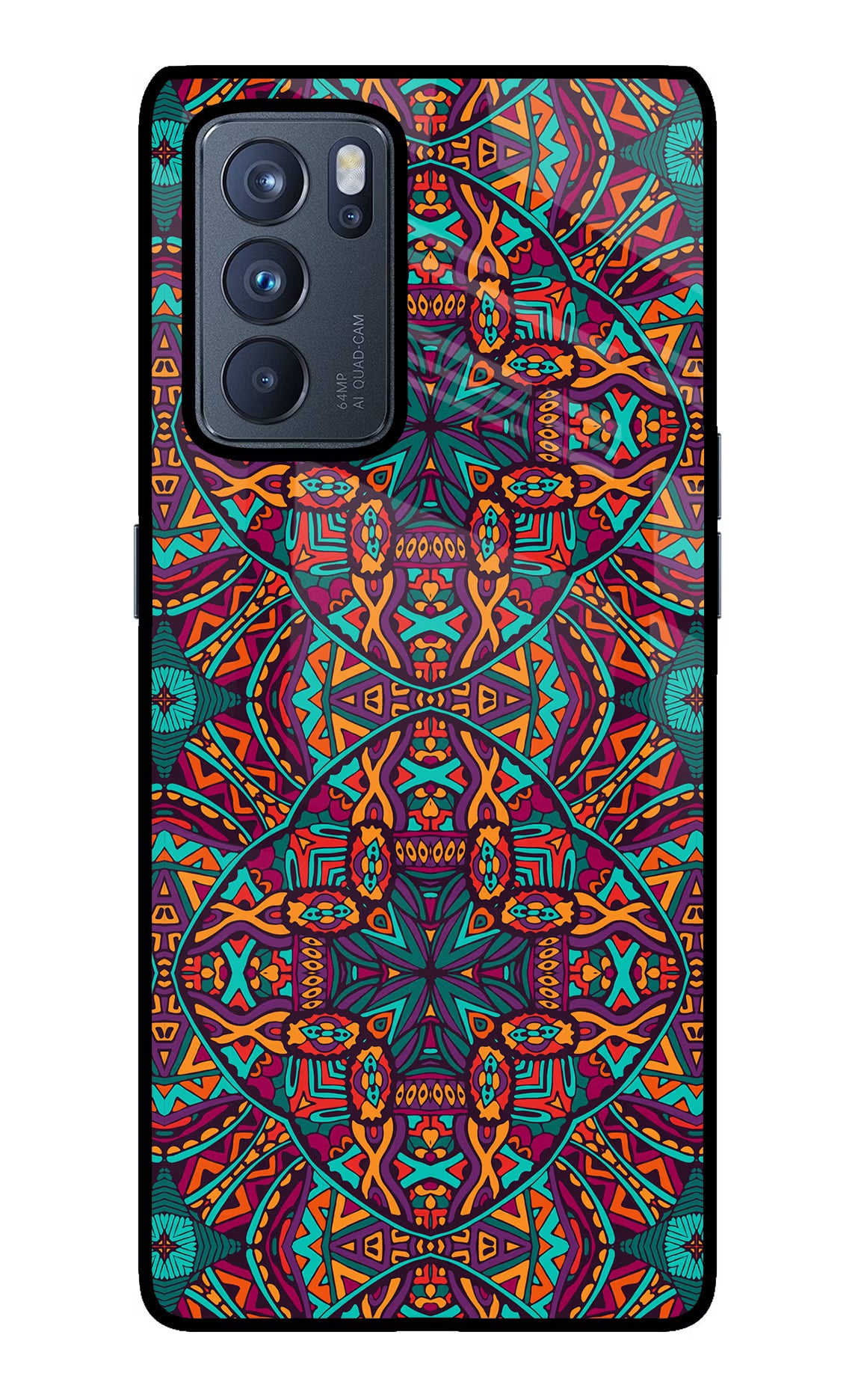 Colour Mandala Oppo Reno6 Pro 5G Back Cover - Colour Mandala Oppo Reno6 Pro 5G Glass Case Back Cover by Casekaro Colour Mandala Oppo Reno6 Pro 5G Glass Case Back Cover by Casekaro