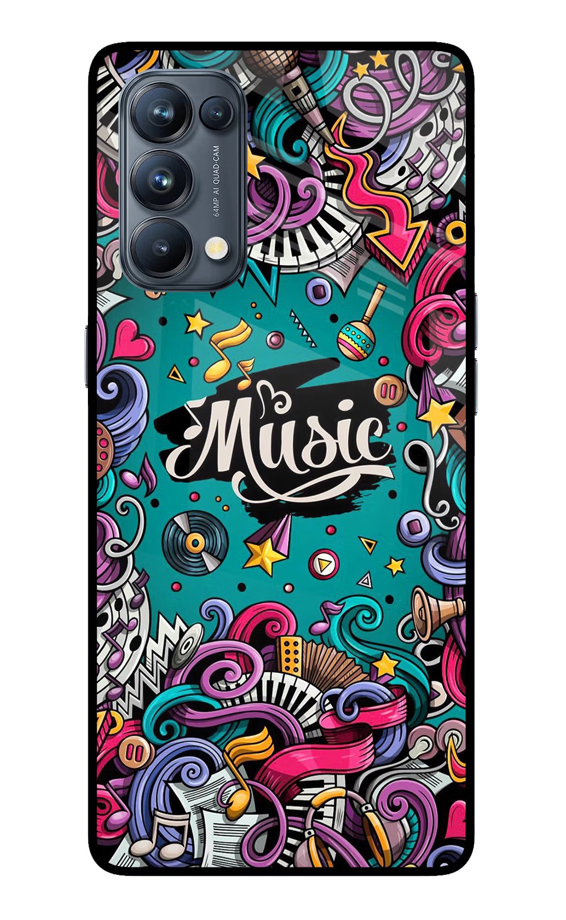 Music Graffiti Oppo Reno5 Pro 5G Back Cover - Music Graffiti Oppo Reno5 Pro 5G Glass Case Back Cover by Casekaro Music Graffiti Oppo Reno5 Pro 5G Glass Case Back Cover by Casekaro