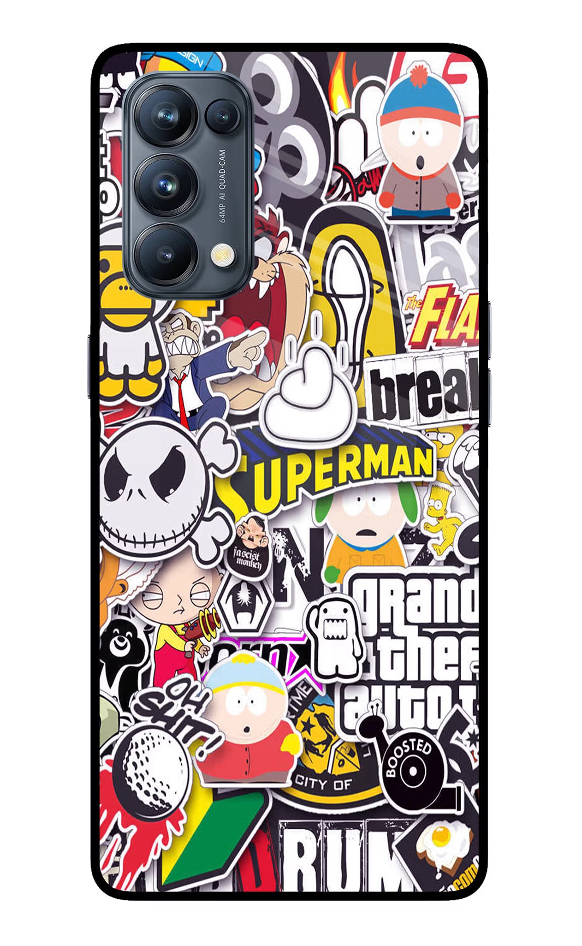 Sticker Bomb Oppo Reno5 Pro 5G Back Cover - Sticker Bomb Oppo Reno5 Pro 5G Glass Case Back Cover by Casekaro Sticker Bomb Oppo Reno5 Pro 5G Glass Case Back Cover by Casekaro
