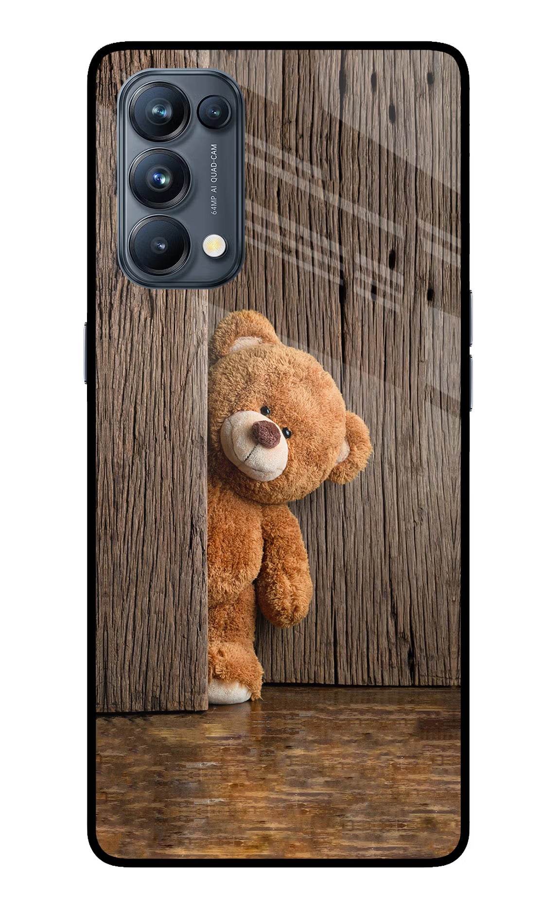Teddy Wooden Oppo Reno5 Pro 5G Back Cover - Teddy Wooden Oppo Reno5 Pro 5G Glass Case Back Cover by Casekaro Teddy Wooden Oppo Reno5 Pro 5G Glass Case Back Cover by Casekaro