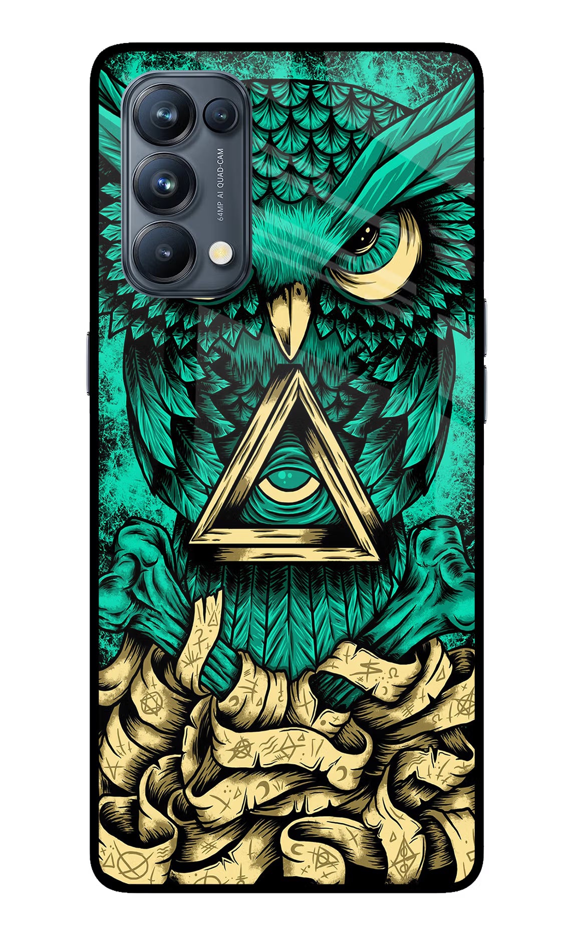 Green Owl Oppo Reno5 Pro 5G Back Cover - Green Owl Oppo Reno5 Pro 5G Glass Case Back Cover by Casekaro Green Owl Oppo Reno5 Pro 5G Glass Case Back Cover by Casekaro