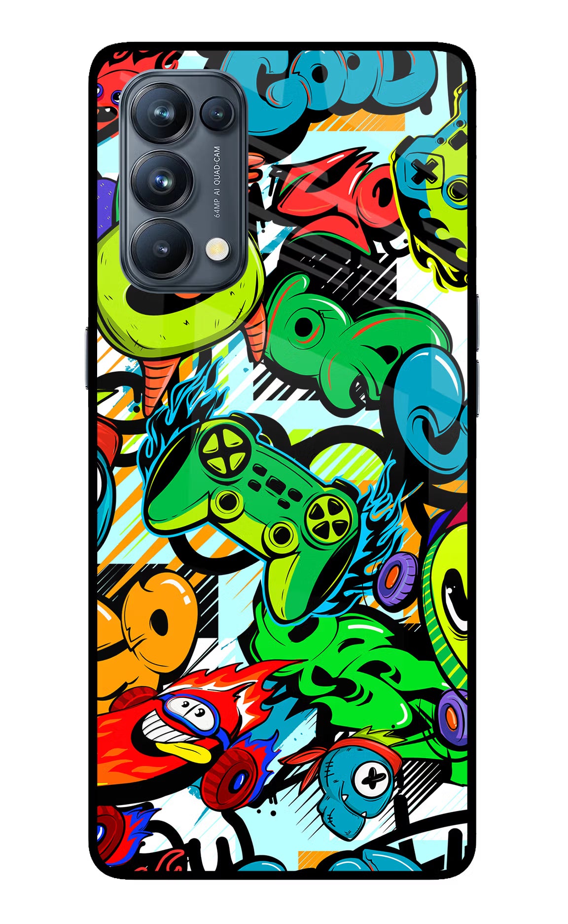 Game Doodle Oppo Reno5 Pro 5G Back Cover - Game Doodle Oppo Reno5 Pro 5G Glass Case Back Cover by Casekaro Game Doodle Oppo Reno5 Pro 5G Glass Case Back Cover by Casekaro