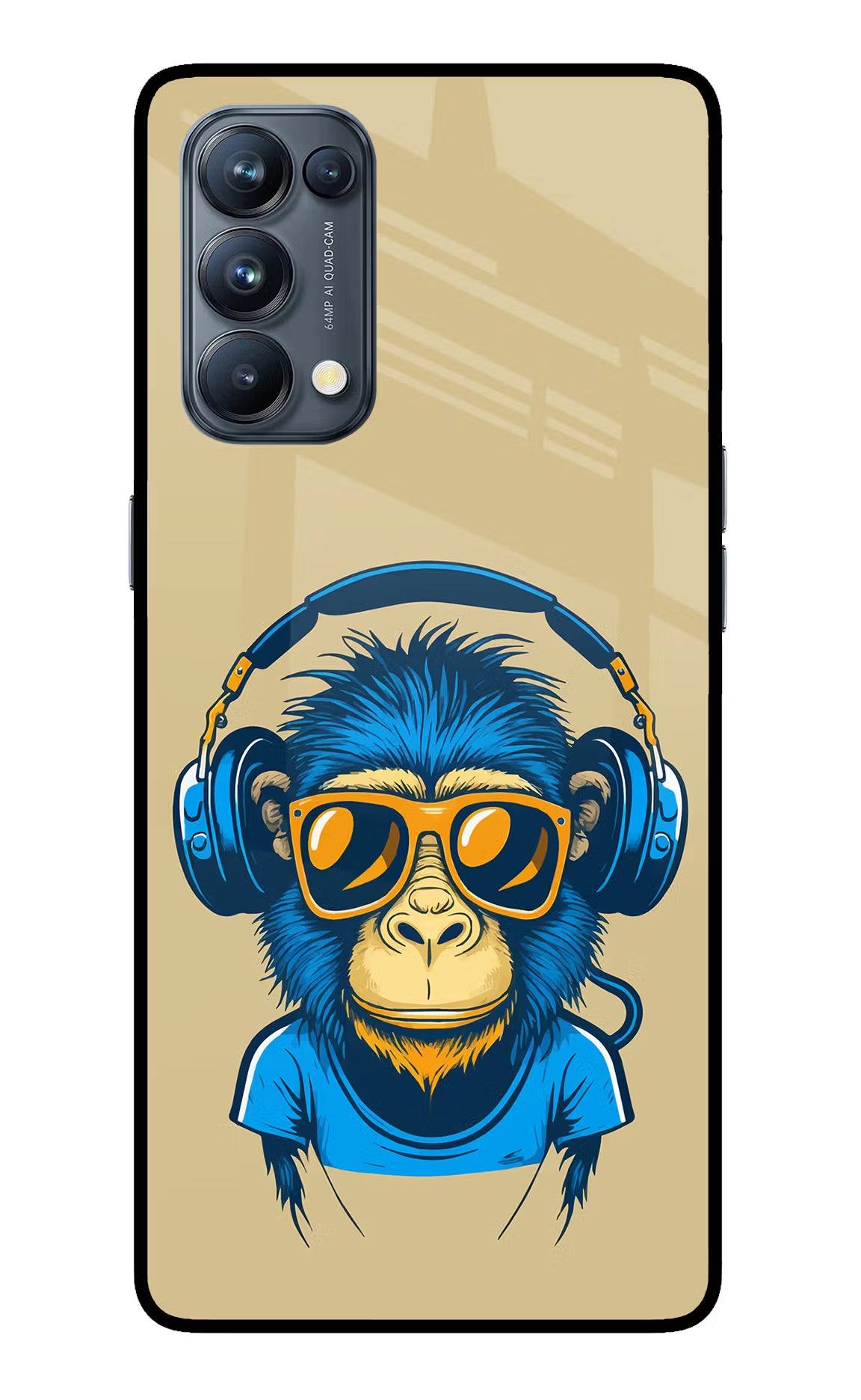 Monkey Headphone Oppo Reno5 Pro 5G Back Cover - Monkey Headphone Oppo Reno5 Pro 5G Glass Case Back Cover by Casekaro Monkey Headphone Oppo Reno5 Pro 5G Glass Case Back Cover by Casekaro