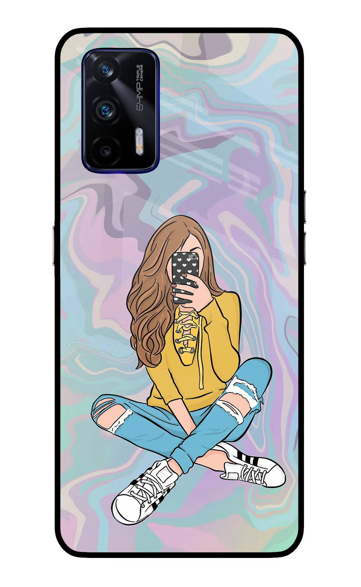 Selfie Girl Realme GT 5G Back Cover - Selfie Girl Realme GT 5G Glass Case Back Cover by Casekaro Selfie Girl Realme GT 5G Glass Case Back Cover by Casekaro