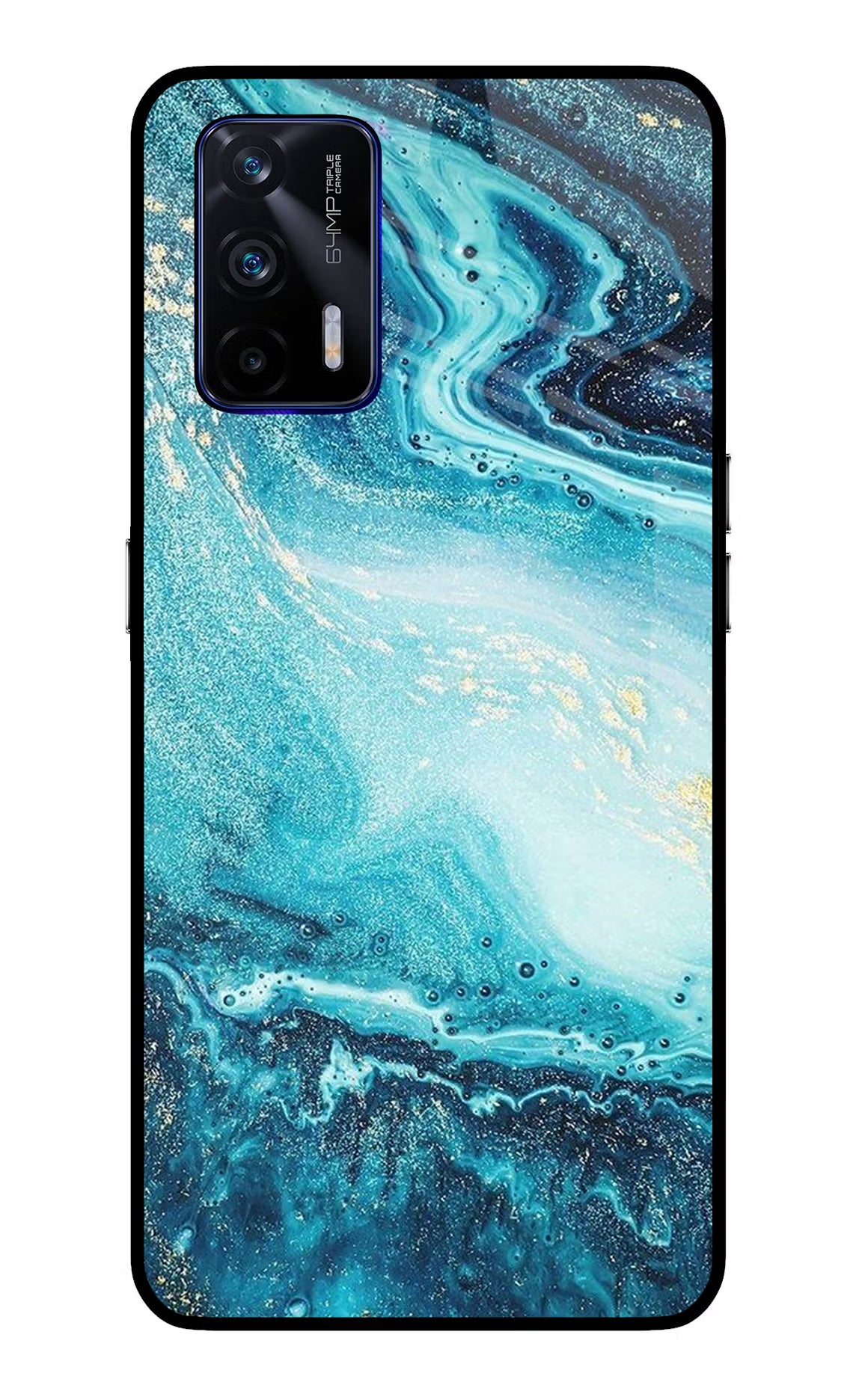 Blue Glitter Marble Realme GT 5G Back Cover - Blue Glitter Marble Realme GT 5G Glass Case Back Cover by Casekaro Blue Glitter Marble Realme GT 5G Glass Case Back Cover by Casekaro