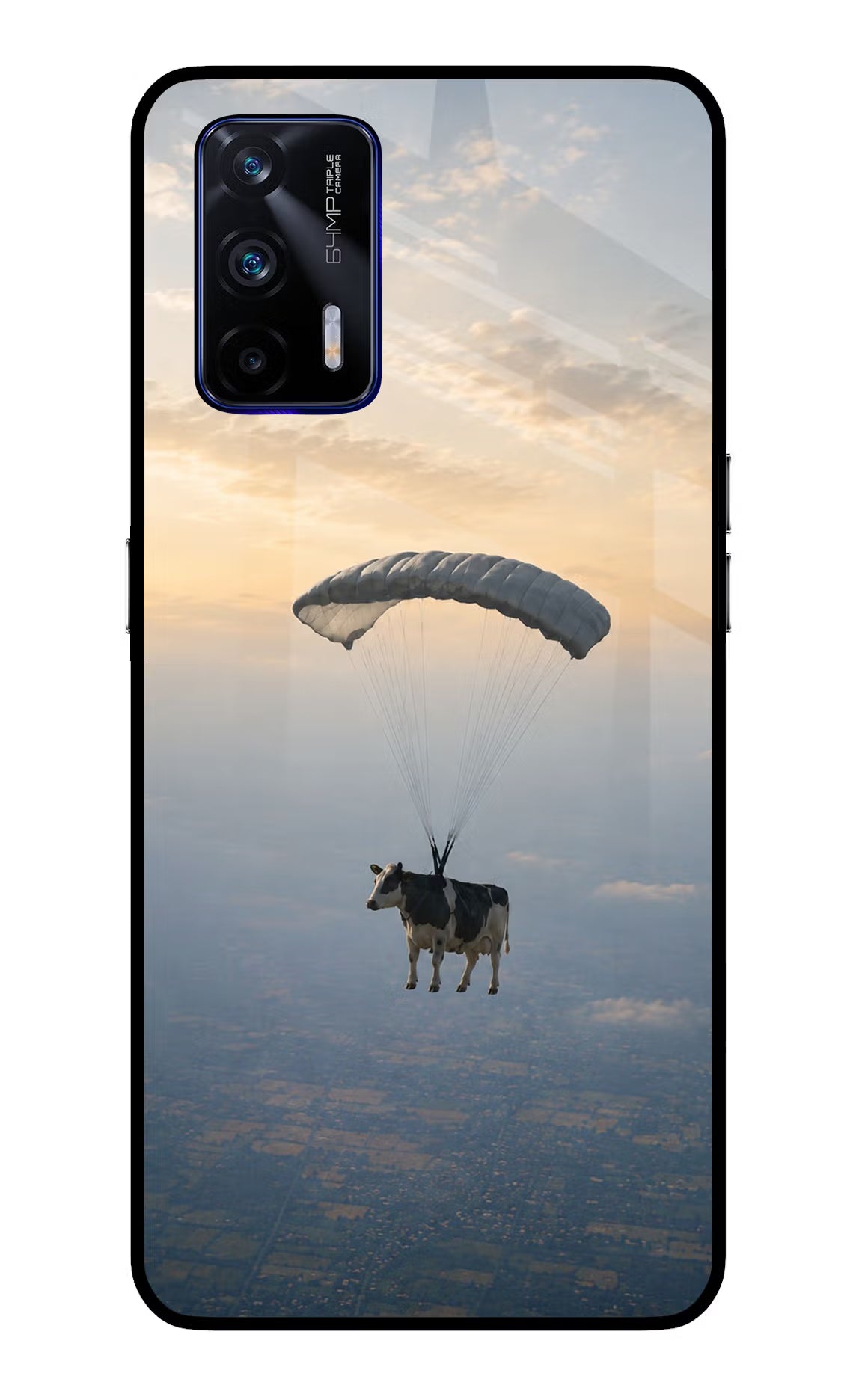 Skydiving Cow Realme GT 5G Glass Case - Skydiving Cow Realme GT 5G Glass Case Skydiving Cow Realme GT 5G Glass Case