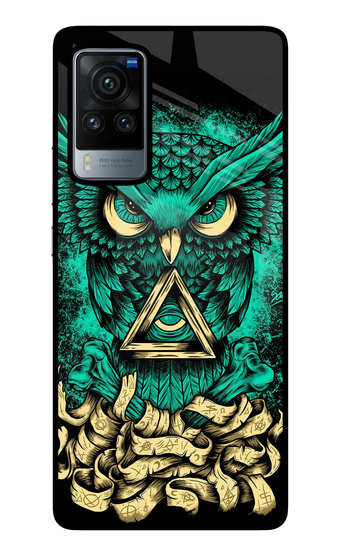 Green Owl Vivo X60 Pro Back Cover - Green Owl Vivo X60 Pro Glass Case Back Cover by Casekaro Green Owl Vivo X60 Pro Glass Case Back Cover by Casekaro