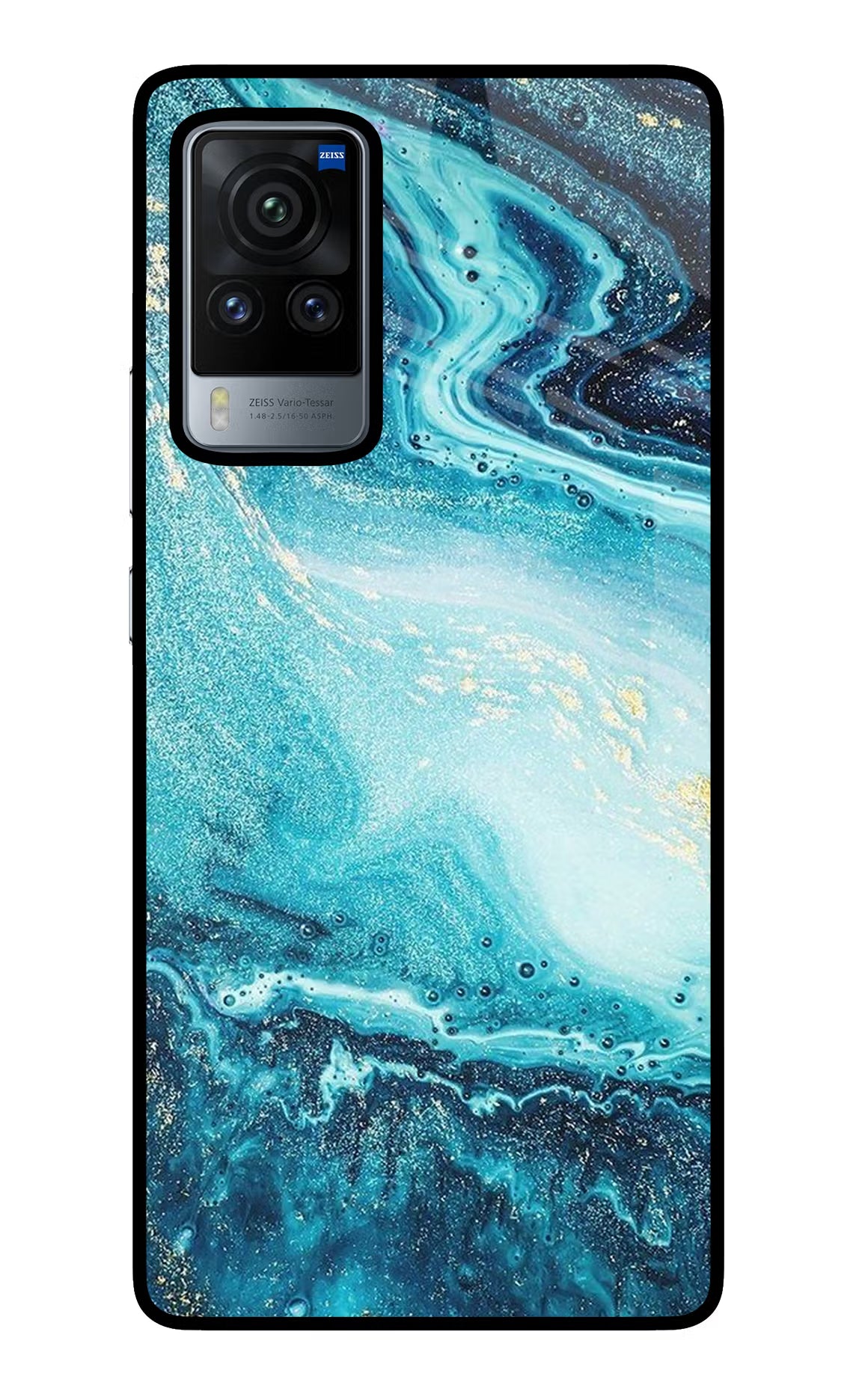 Blue Glitter Marble Vivo X60 Pro Back Cover - Blue Glitter Marble Vivo X60 Pro Glass Case Back Cover by Casekaro Blue Glitter Marble Vivo X60 Pro Glass Case Back Cover by Casekaro