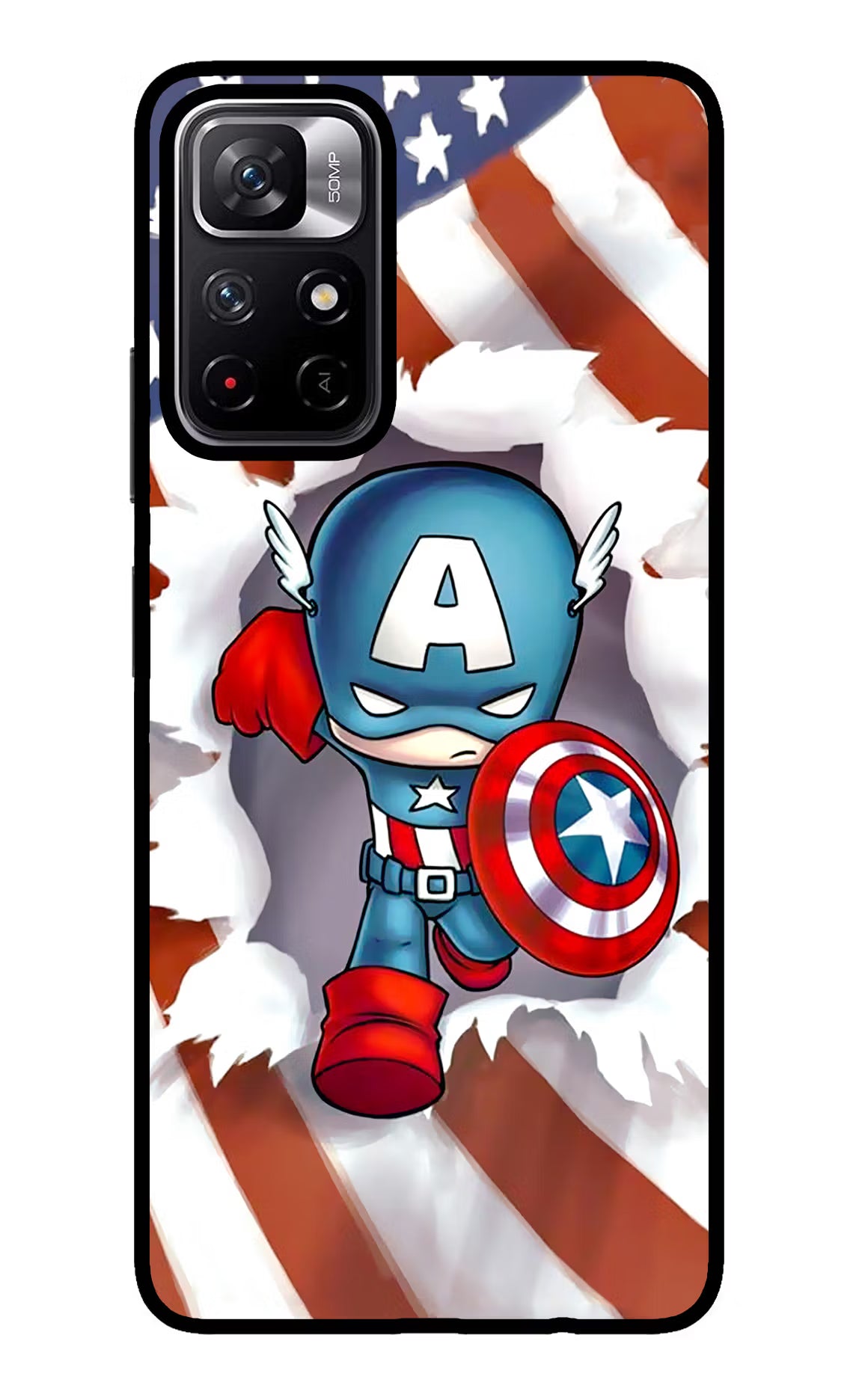 Captain America Redmi Note 11T 5G Back Cover - Captain America Redmi Note 11T 5G Glass Case Back Cover by Casekaro Captain America Redmi Note 11T 5G Glass Case Back Cover by Casekaro