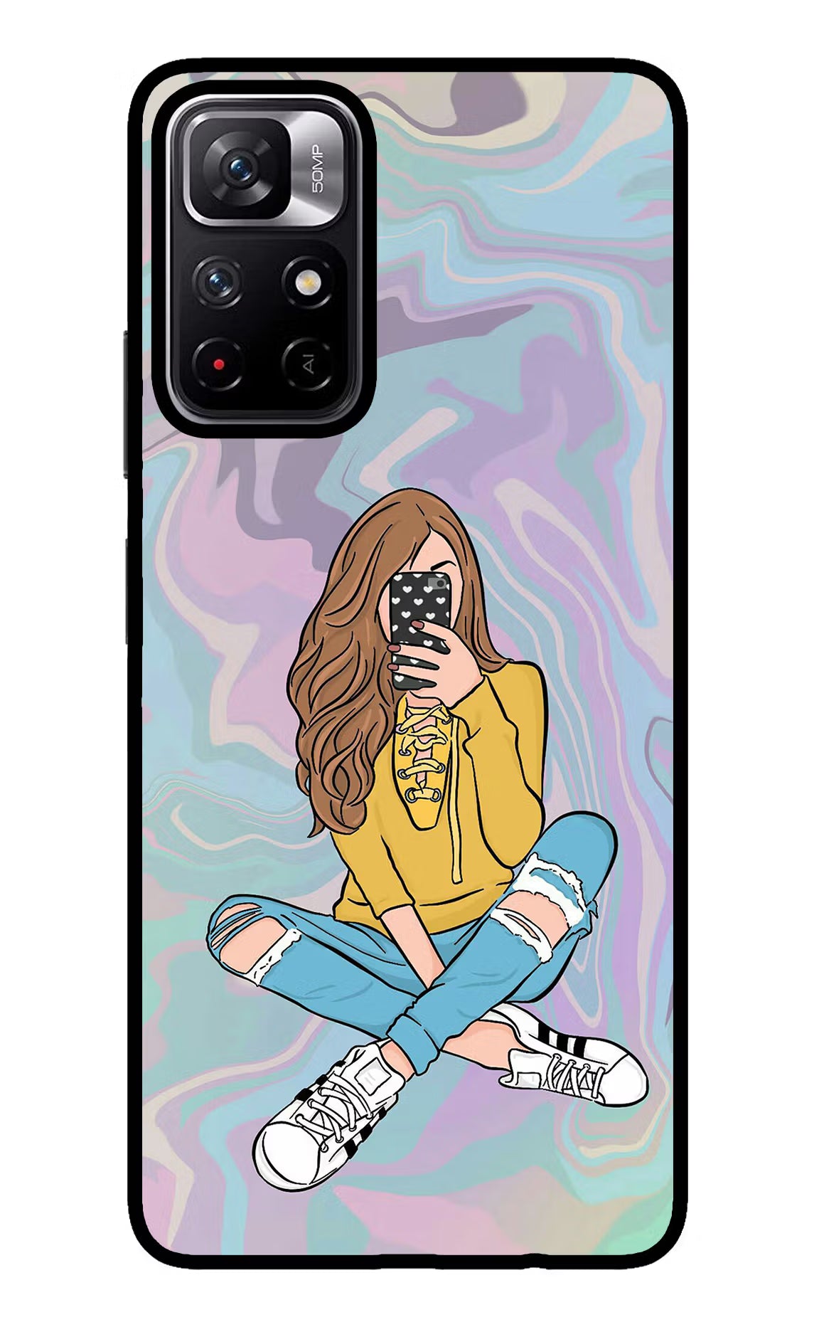 Selfie Girl Redmi Note 11T 5G Glass Case - Selfie Girl Redmi Note 11T 5G Glass Case Selfie Girl Redmi Note 11T 5G Glass Case