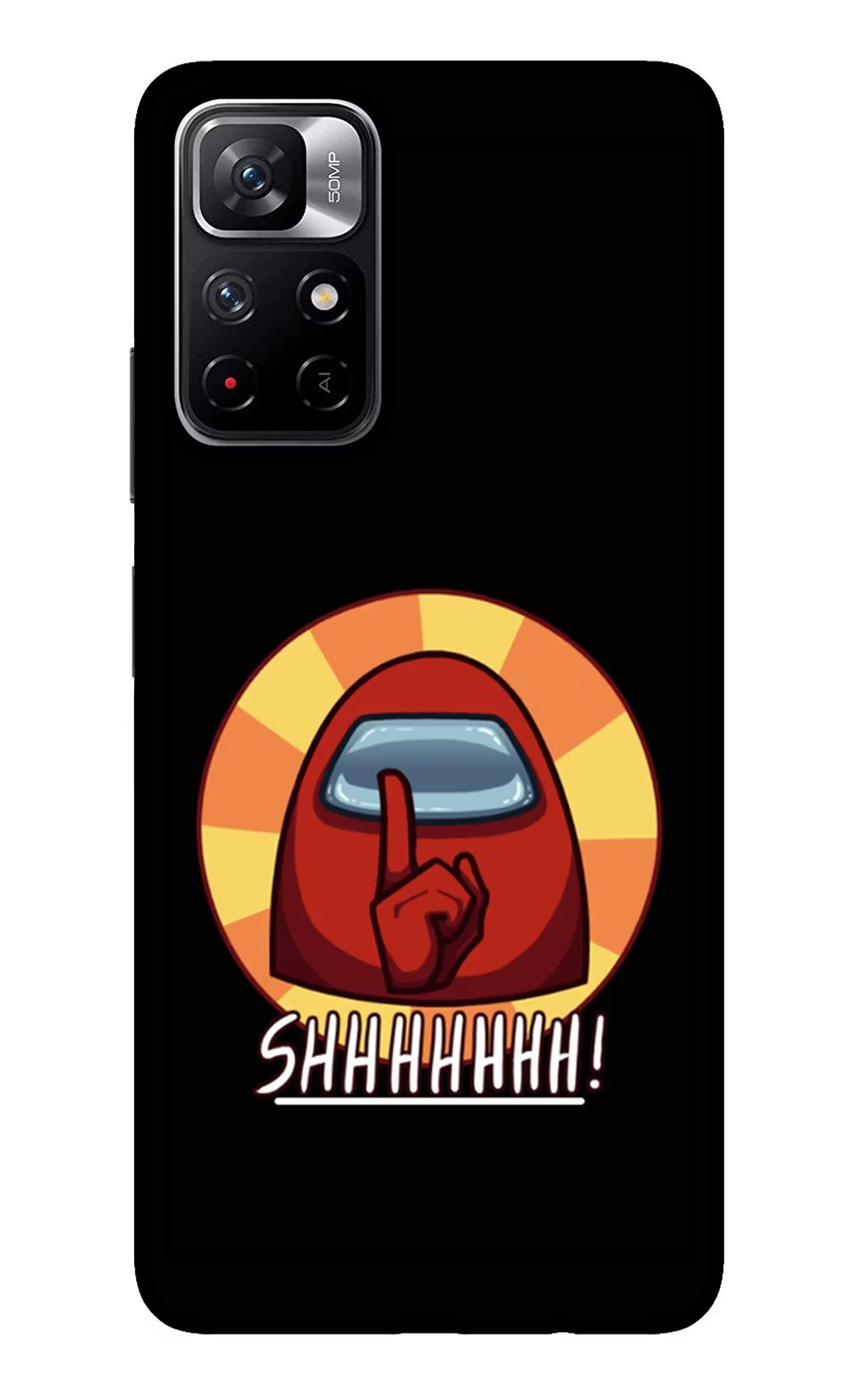 Among Us Shhh! Redmi Note 11T 5G Back Cover - Among Us Shhh! Redmi Note 11T 5G Glass Case Back Cover by Casekaro Among Us Shhh! Redmi Note 11T 5G Glass Case Back Cover by Casekaro