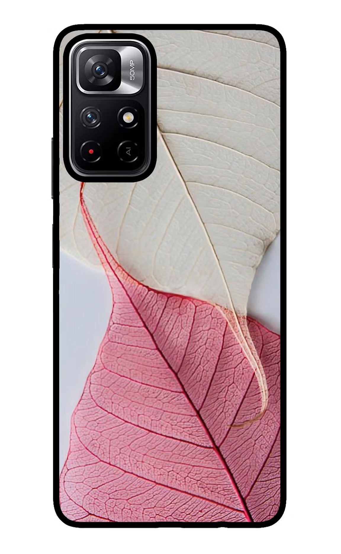 White Pink Leaf Redmi Note 11T 5G Back Cover - White Pink Leaf Redmi Note 11T 5G Glass Case Back Cover by Casekaro White Pink Leaf Redmi Note 11T 5G Glass Case Back Cover by Casekaro
