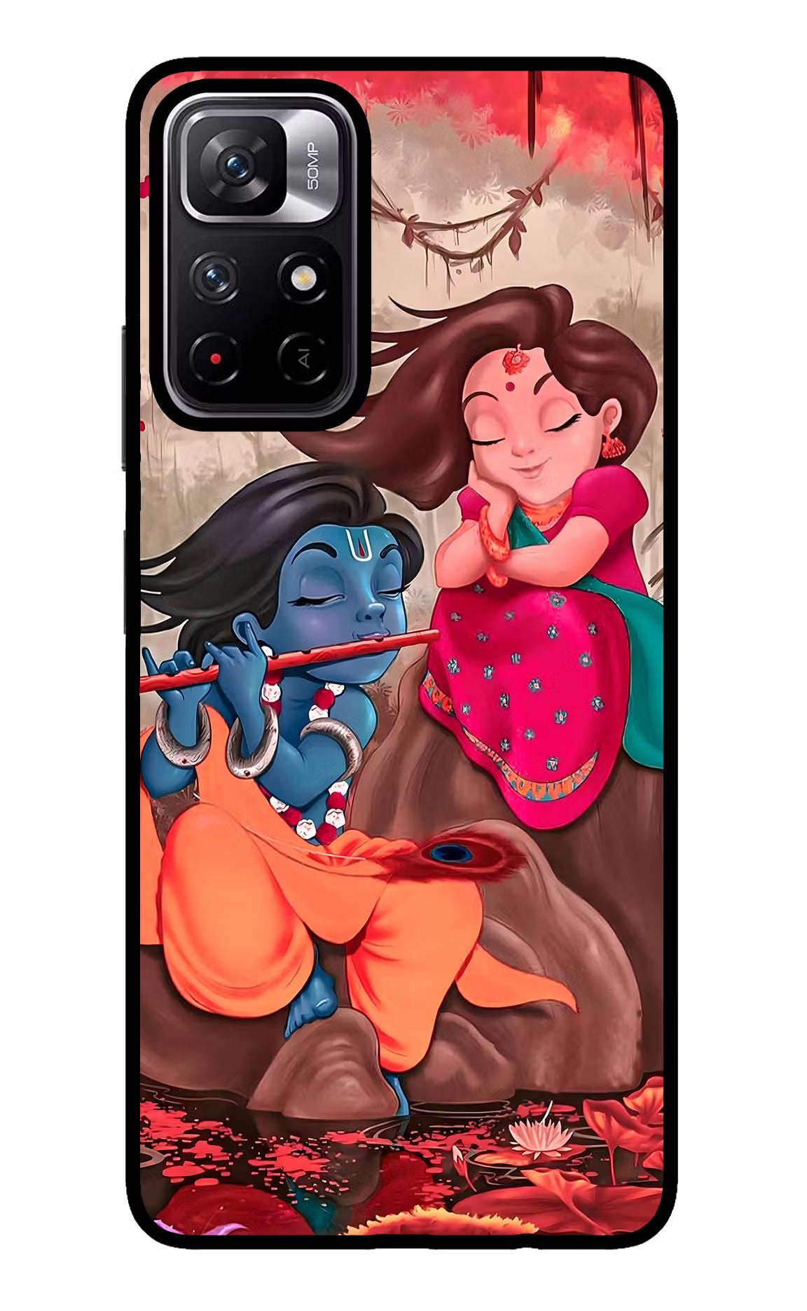 Radhe Krishna Redmi Note 11T 5G Back Cover - Radhe Krishna Redmi Note 11T 5G Glass Case Back Cover by Casekaro Radhe Krishna Redmi Note 11T 5G Glass Case Back Cover by Casekaro