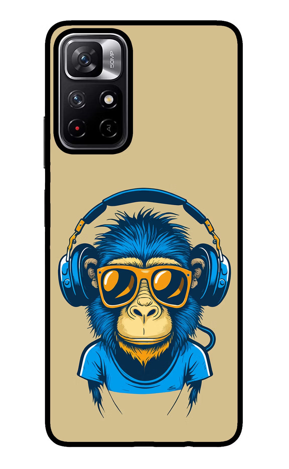 Monkey Headphone Redmi Note 11T 5G Back Cover - Monkey Headphone Redmi Note 11T 5G Glass Case Back Cover by Casekaro Monkey Headphone Redmi Note 11T 5G Glass Case Back Cover by Casekaro