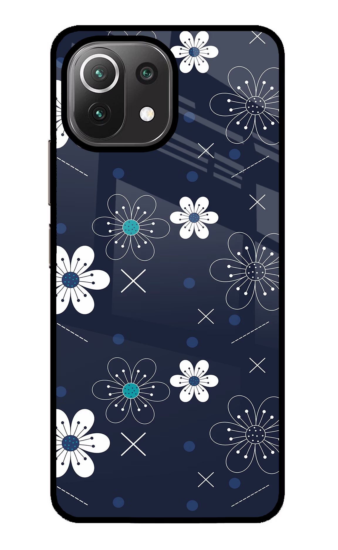 Flowers Mi 11 Lite NE 5G Back Cover - Flowers Mi 11 Lite NE 5G Glass Case Back Cover by Casekaro Flowers Mi 11 Lite NE 5G Glass Case Back Cover by Casekaro