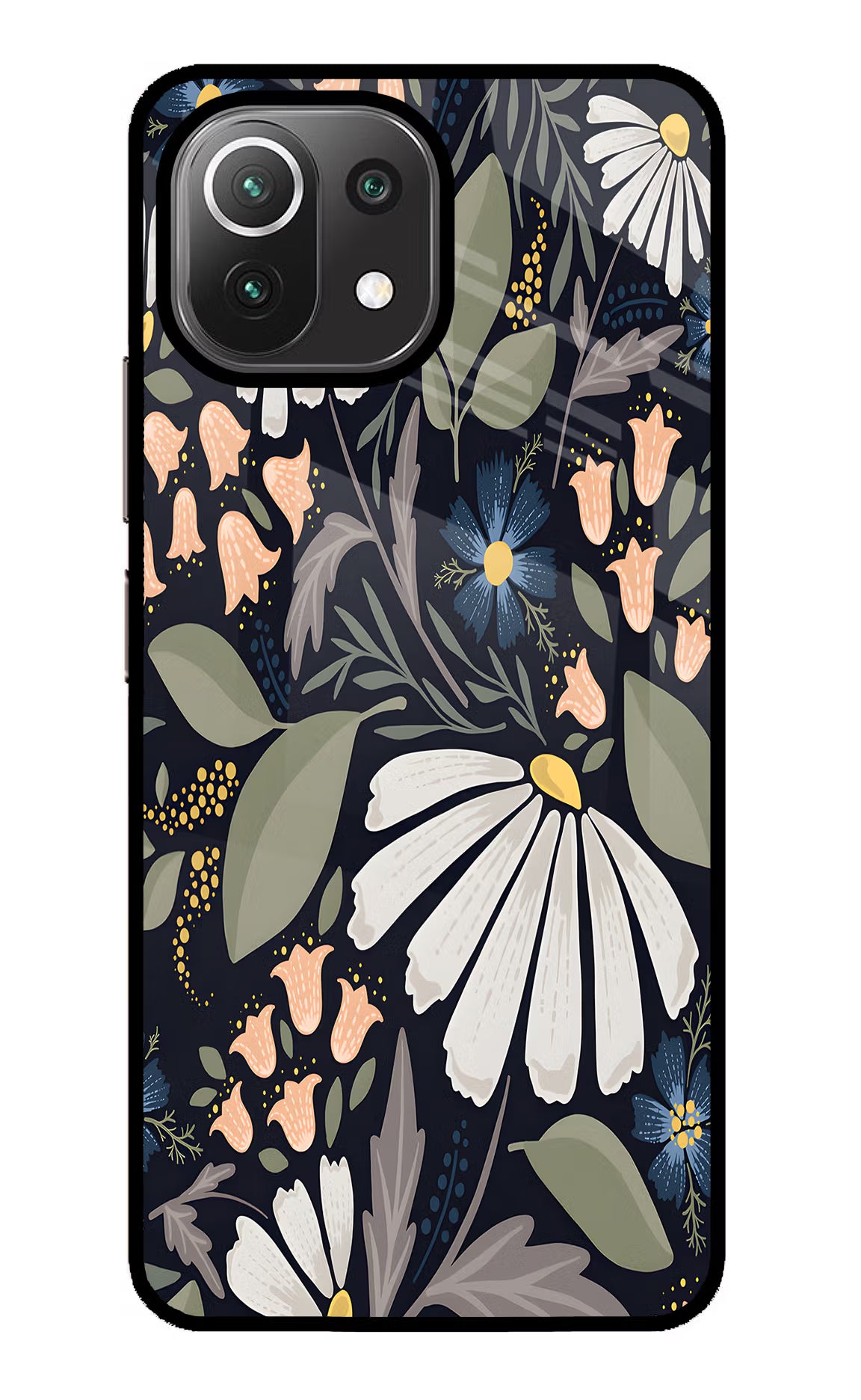 Flowers Art Mi 11 Lite NE 5G Back Cover - Flowers Art Mi 11 Lite NE 5G Glass Case Back Cover by Casekaro Flowers Art Mi 11 Lite NE 5G Glass Case Back Cover by Casekaro