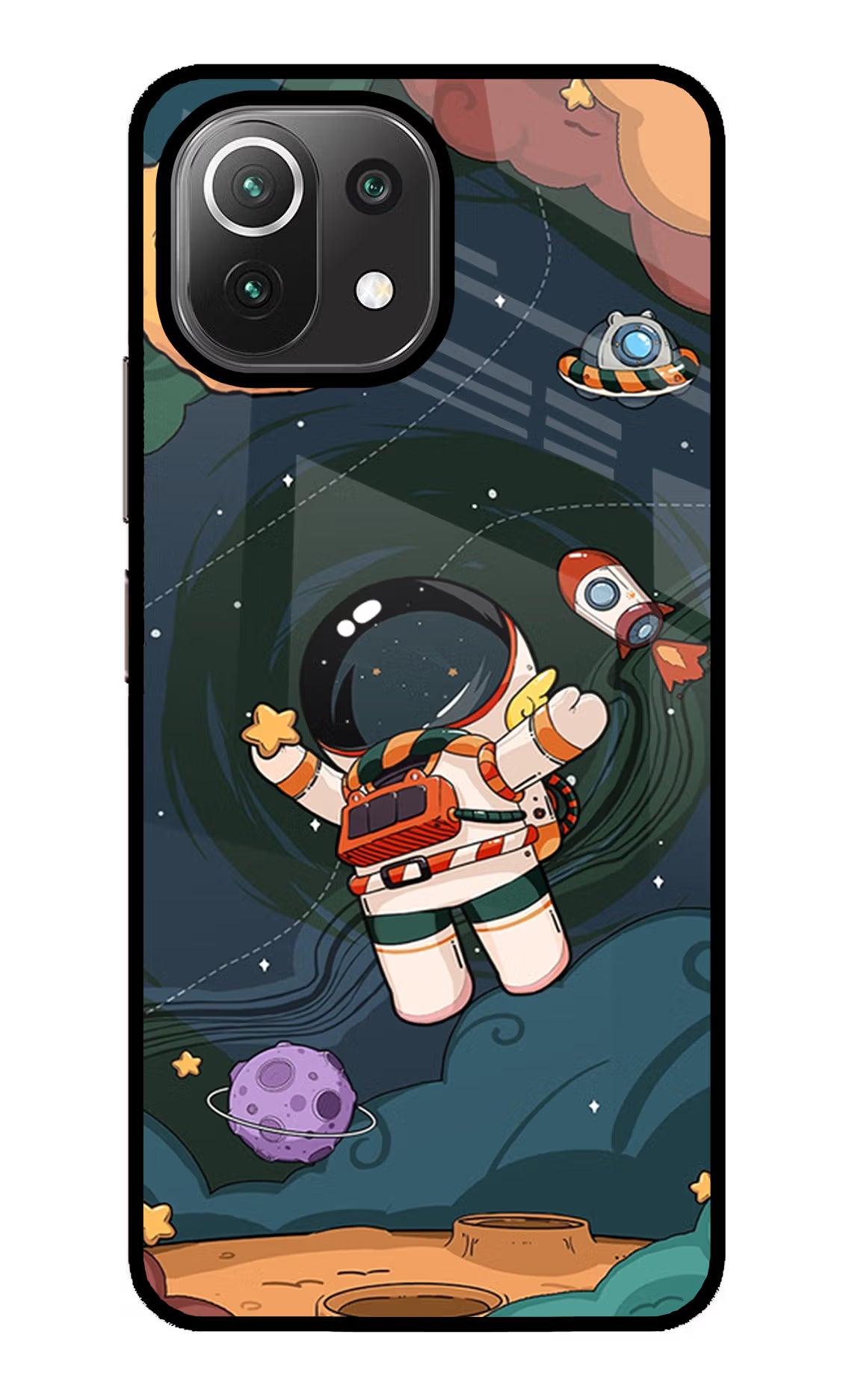 Cartoon Astronaut Mi 11 Lite NE 5G Back Cover - Cartoon Astronaut Mi 11 Lite NE 5G Glass Case Back Cover by Casekaro Cartoon Astronaut Mi 11 Lite NE 5G Glass Case Back Cover by Casekaro