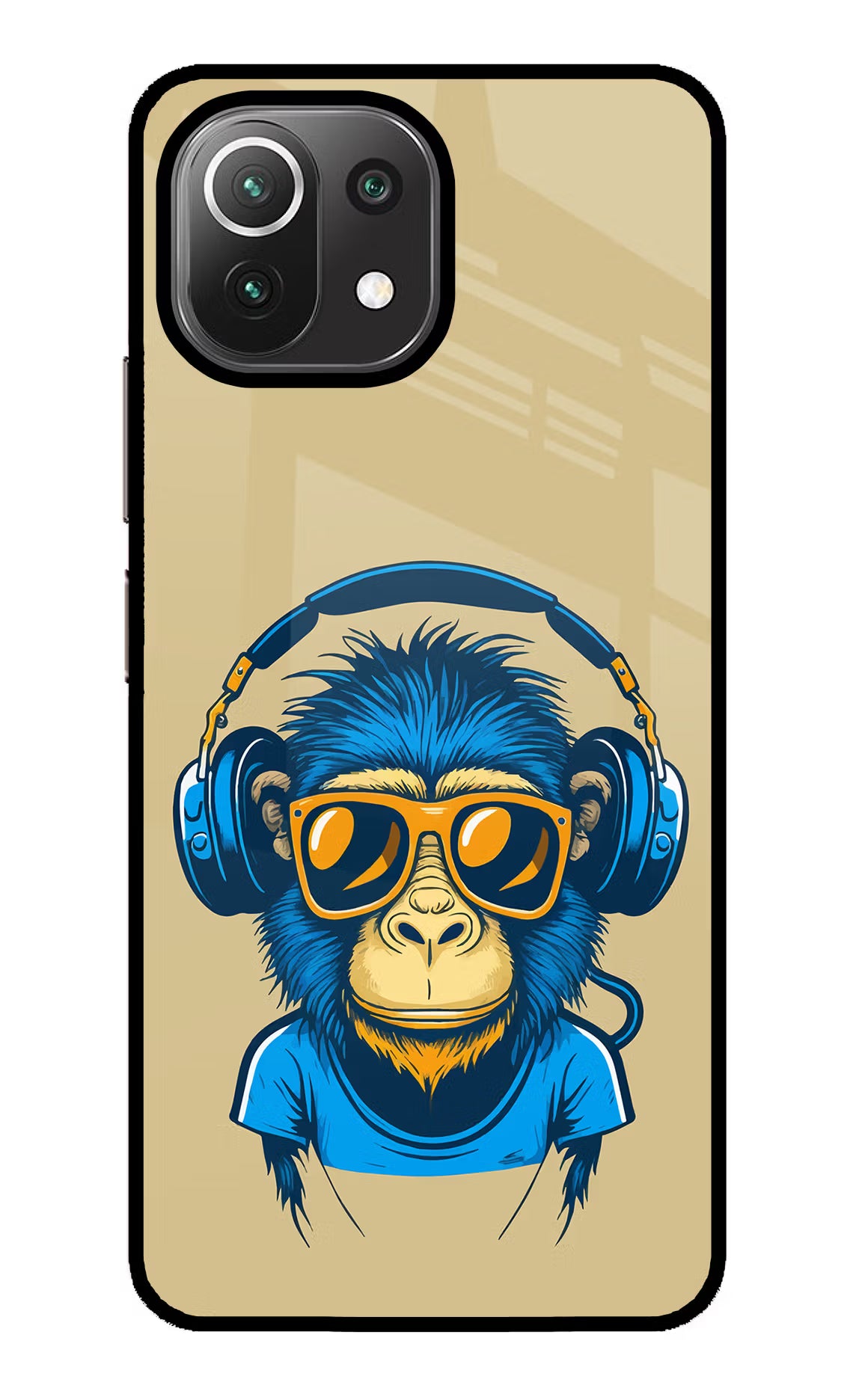 Monkey Headphone Mi 11 Lite NE 5G Back Cover - Monkey Headphone Mi 11 Lite NE 5G Glass Case Back Cover by Casekaro Monkey Headphone Mi 11 Lite NE 5G Glass Case Back Cover by Casekaro