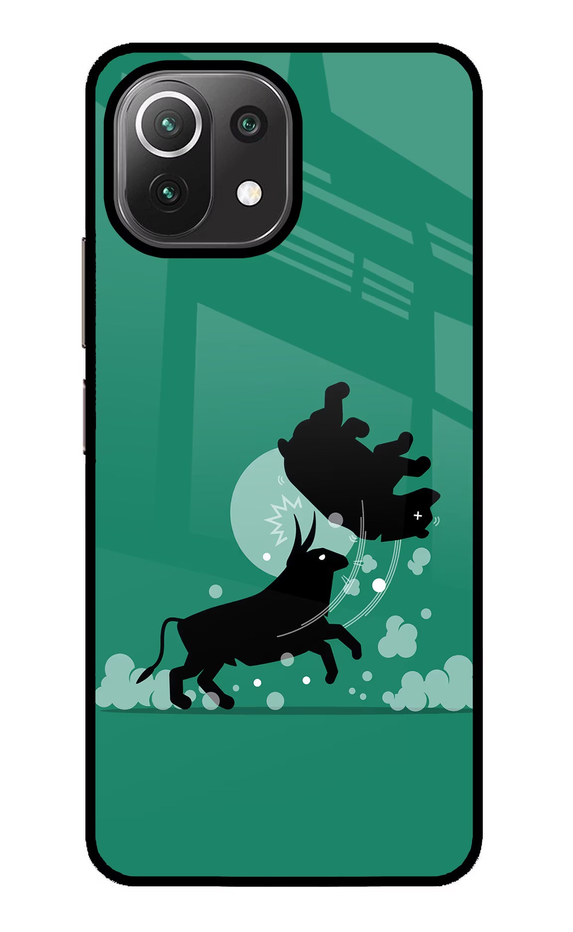 Bull Conqueror Mi 11 Lite NE 5G Back Cover - Bull Conqueror Mi 11 Lite NE 5G Glass Case Back Cover by Casekaro Bull Conqueror Mi 11 Lite NE 5G Glass Case Back Cover by Casekaro
