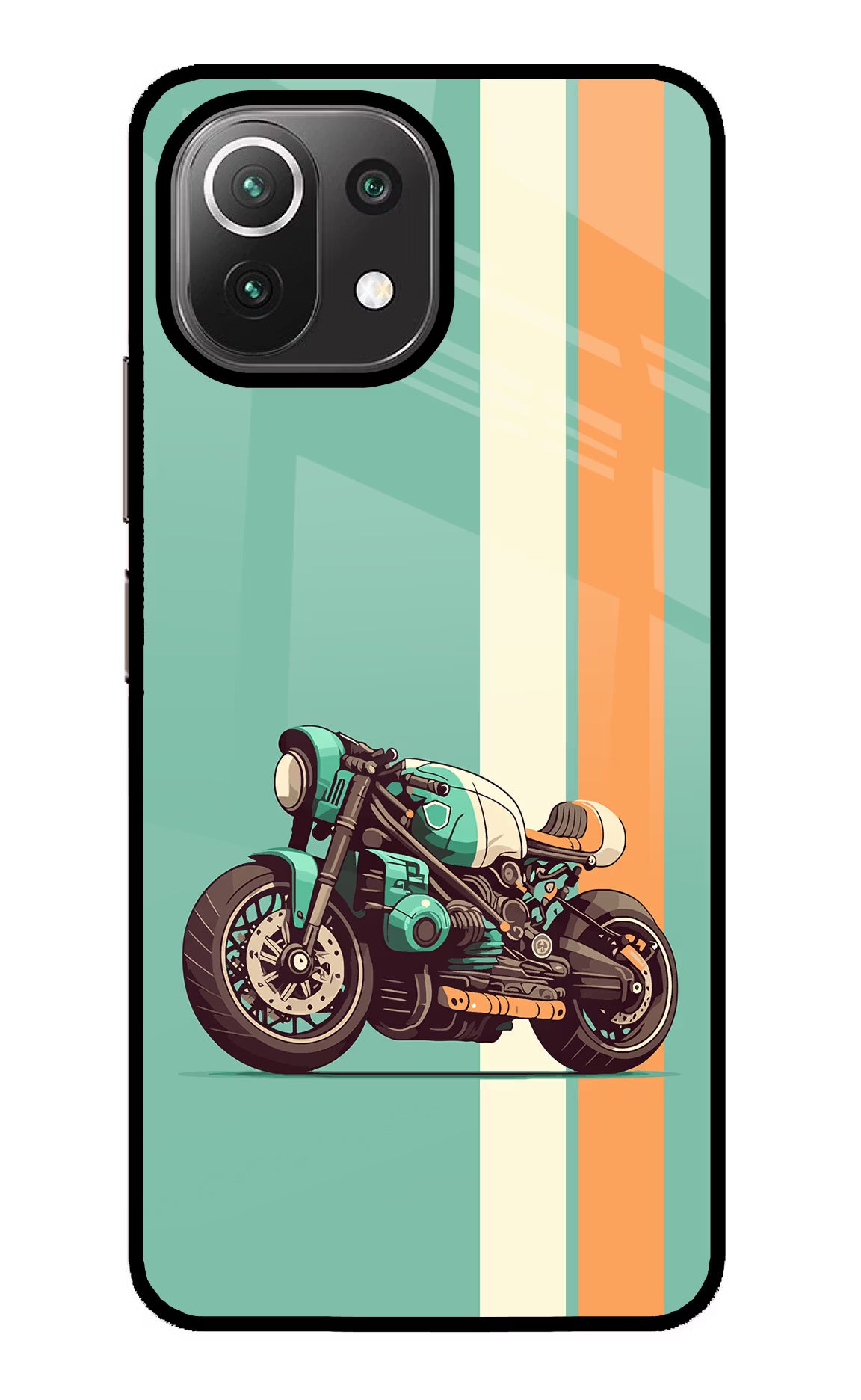 Striped Moto Drift Mi 11 Lite NE 5G Back Cover - Striped Moto Drift Mi 11 Lite NE 5G Glass Case Back Cover by Casekaro Striped Moto Drift Mi 11 Lite NE 5G Glass Case Back Cover by Casekaro