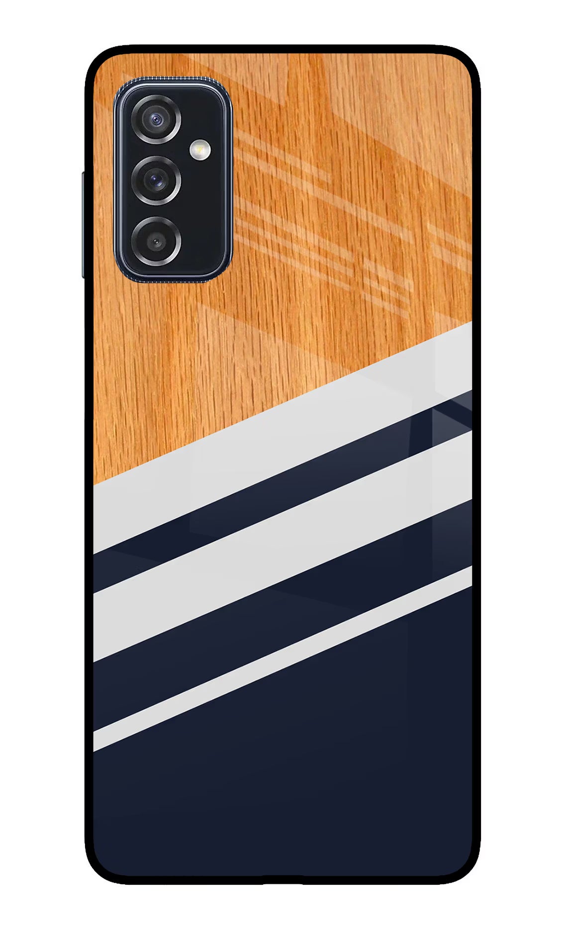 Blue and white wooden Samsung M52 5G Back Cover - Blue and white wooden Samsung M52 5G Glass Case Back Cover by Casekaro Blue and white wooden Samsung M52 5G Glass Case Back Cover by Casekaro