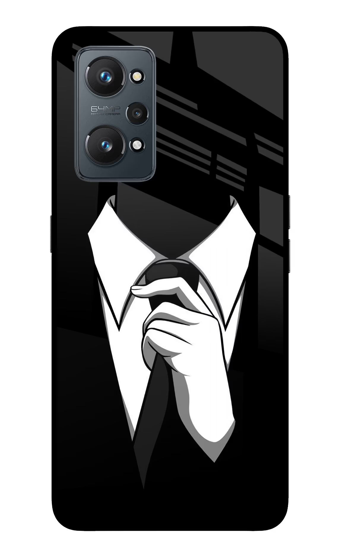 Black Tie Realme GT NEO 2/Neo 3T Back Cover - Black Tie Realme GT NEO 2/Neo 3T Glass Case Back Cover by Casekaro Black Tie Realme GT NEO 2/Neo 3T Glass Case Back Cover by Casekaro