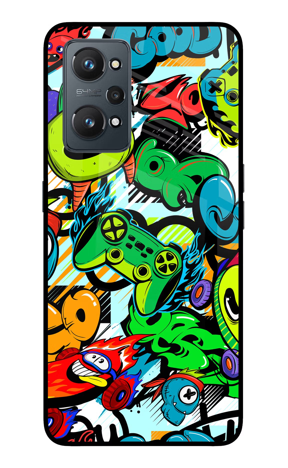 Game Doodle Realme GT NEO 2/Neo 3T Back Cover - Game Doodle Realme GT NEO 2/Neo 3T Glass Case Back Cover by Casekaro Game Doodle Realme GT NEO 2/Neo 3T Glass Case Back Cover by Casekaro