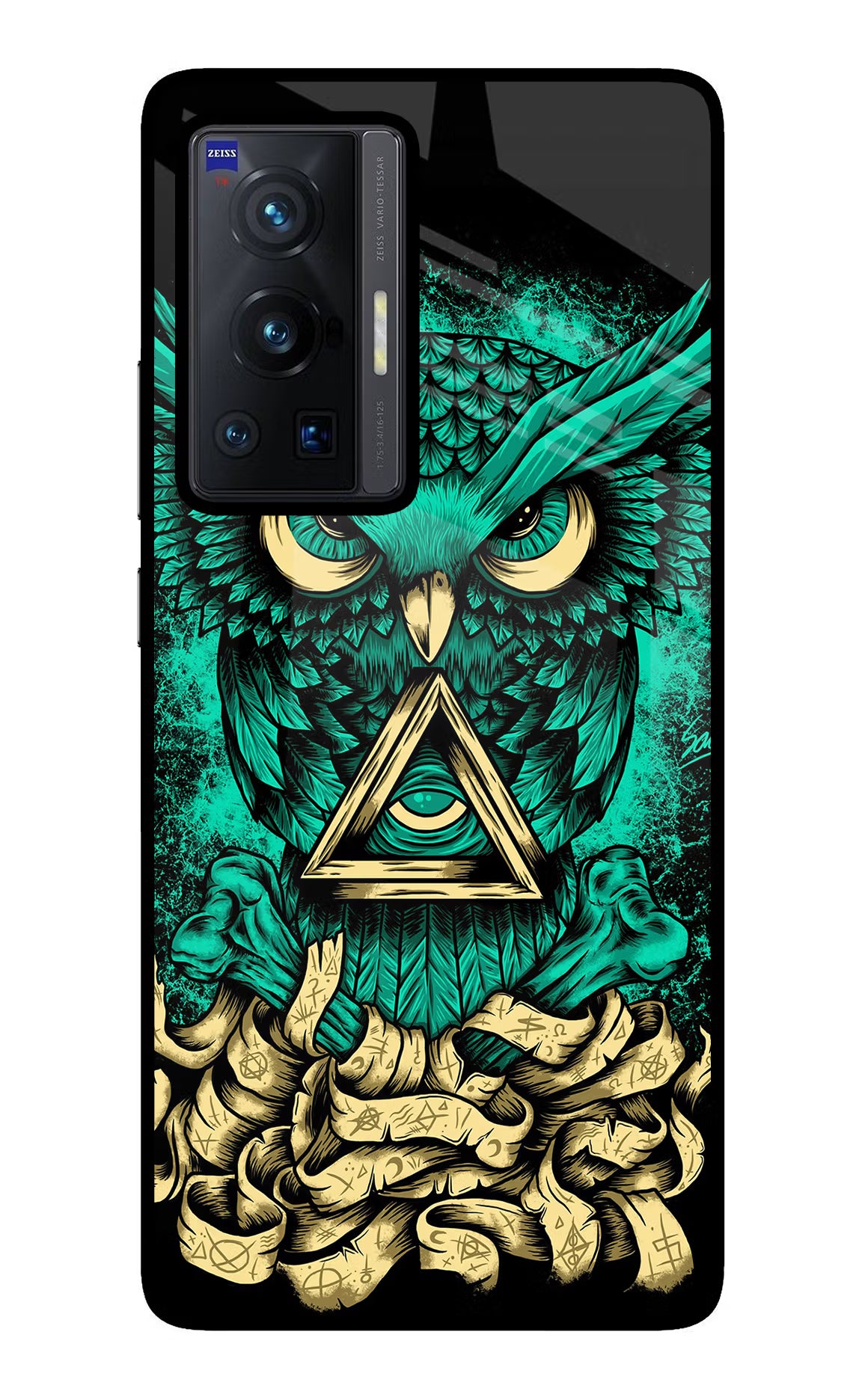 Green Owl Vivo X70 Pro Back Cover - Green Owl Vivo X70 Pro Glass Case Back Cover by Casekaro Green Owl Vivo X70 Pro Glass Case Back Cover by Casekaro