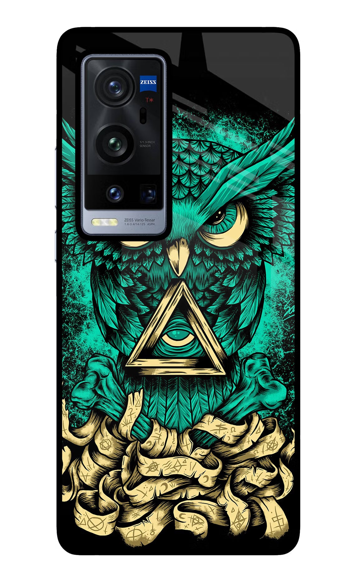 Green Owl Vivo X60 Pro+ Back Cover - Green Owl Vivo X60 Pro+ Glass Case Back Cover by Casekaro Green Owl Vivo X60 Pro+ Glass Case Back Cover by Casekaro
