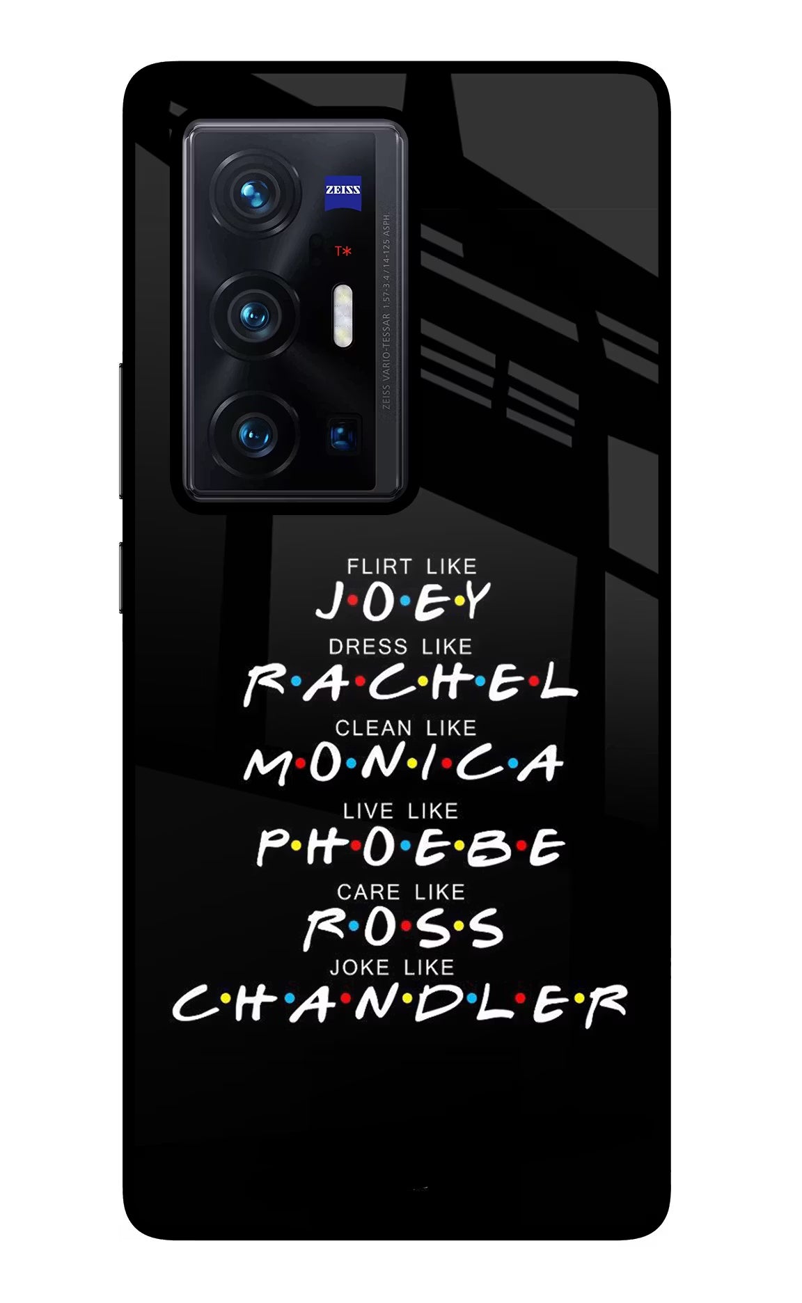 FRIENDS Character Vivo X70 Pro+ Back Cover - FRIENDS Character Vivo X70 Pro+ Glass Case Back Cover by Casekaro FRIENDS Character Vivo X70 Pro+ Glass Case Back Cover by Casekaro