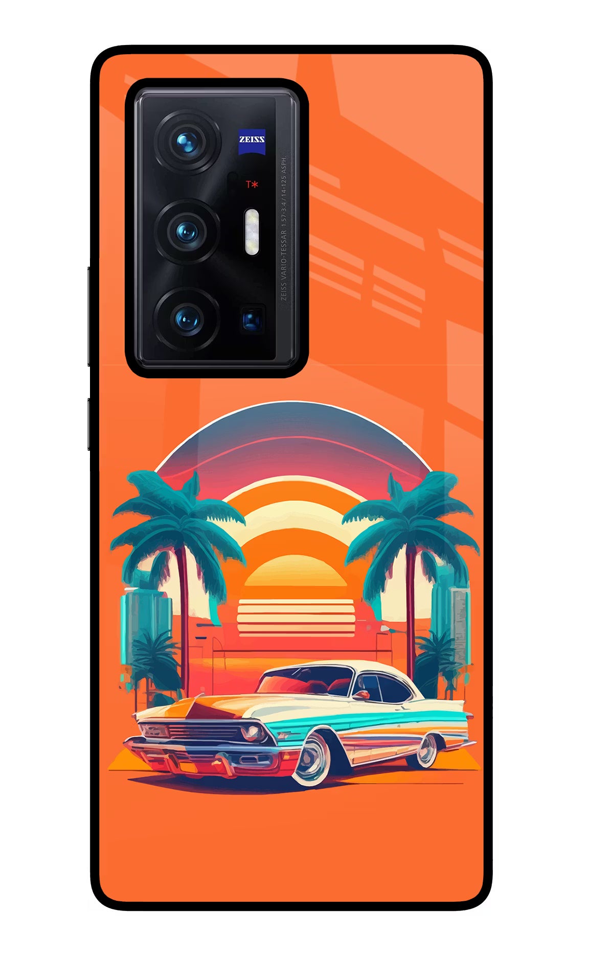 Palm Drive 80s Vivo X70 Pro+ Back Cover - Palm Drive 80s Vivo X70 Pro+ Glass Case Back Cover by Casekaro Palm Drive 80s Vivo X70 Pro+ Glass Case Back Cover by Casekaro