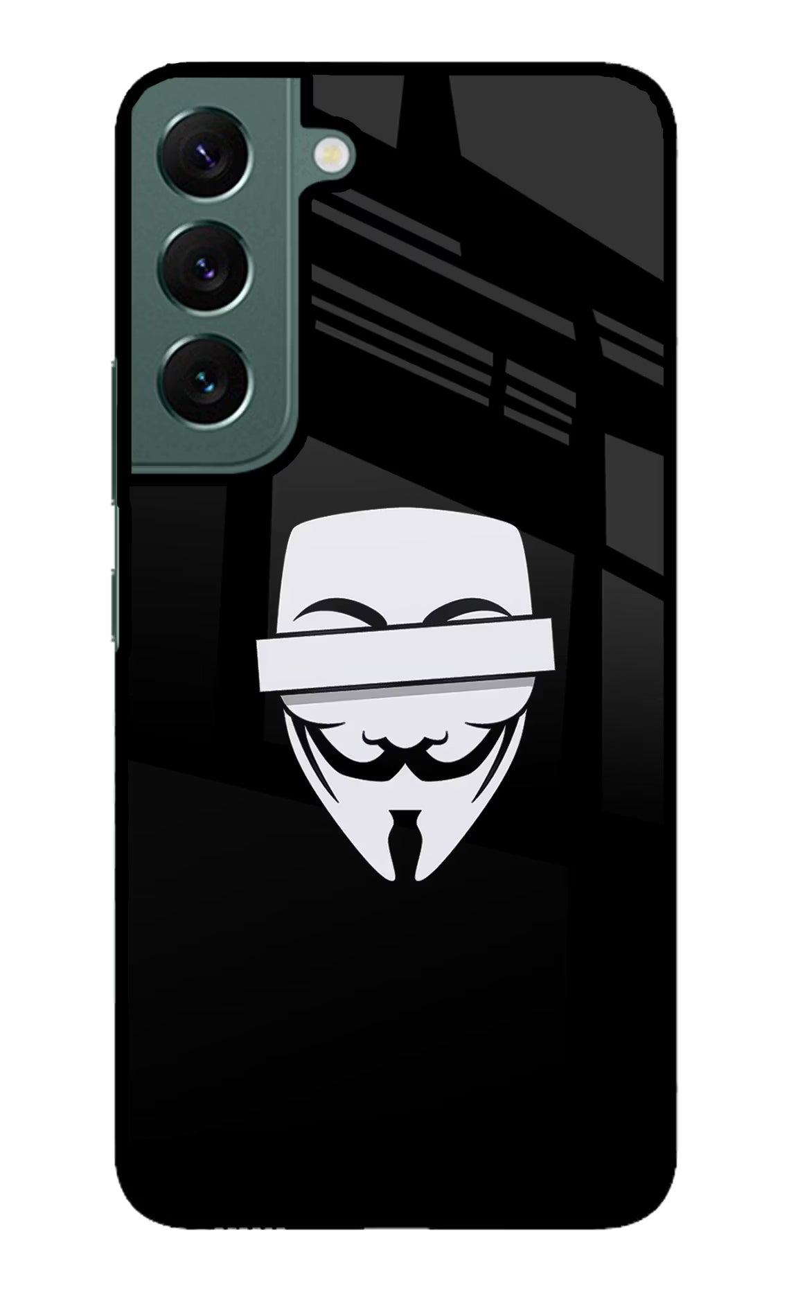 Anonymous Face Samsung S22 Back Cover - Anonymous Face Samsung S22 Glass Case Back Cover by Casekaro Anonymous Face Samsung S22 Glass Case Back Cover by Casekaro
