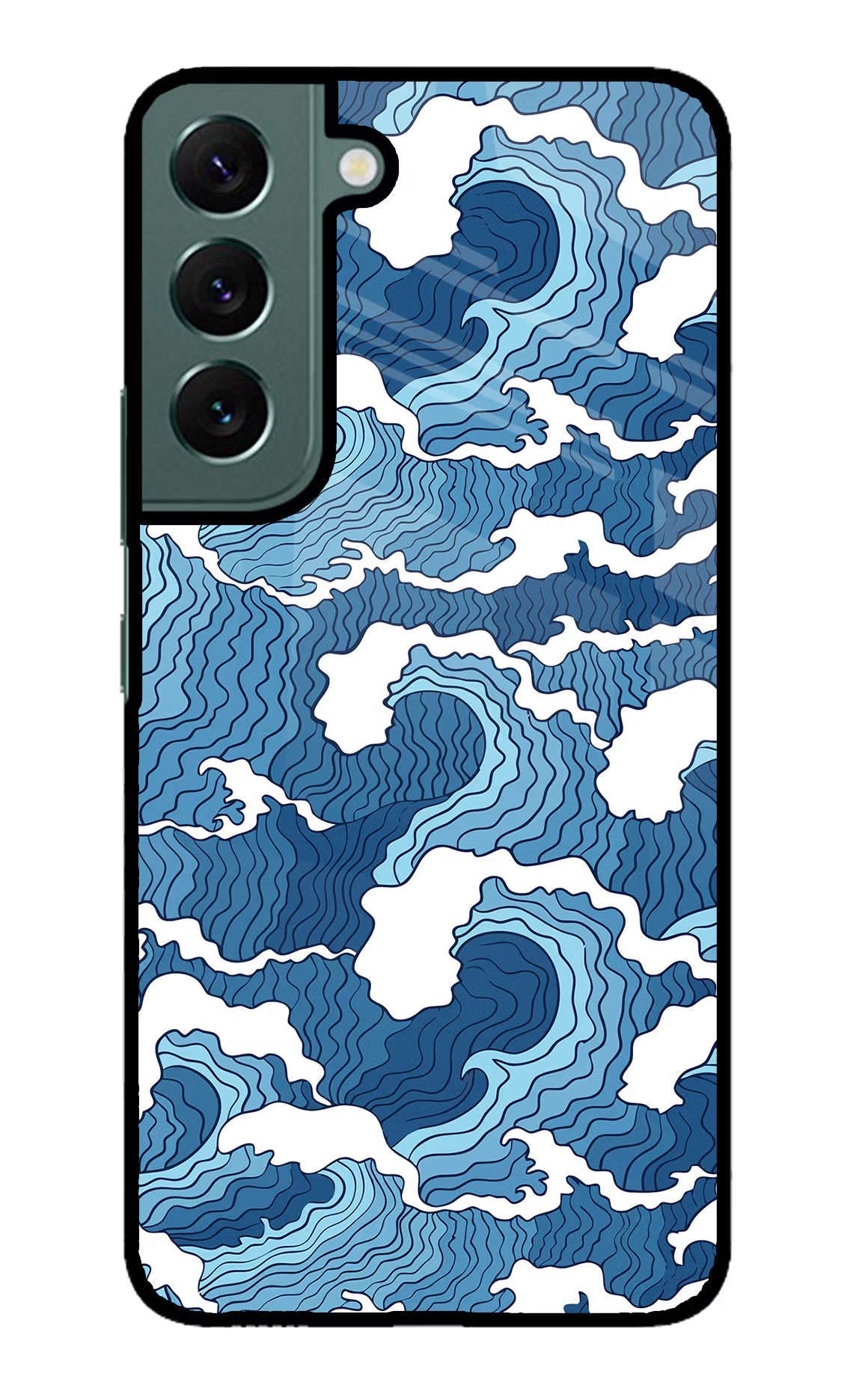 Blue Waves Samsung S22 Back Cover - Blue Waves Samsung S22 Glass Case Back Cover by Casekaro Blue Waves Samsung S22 Glass Case Back Cover by Casekaro