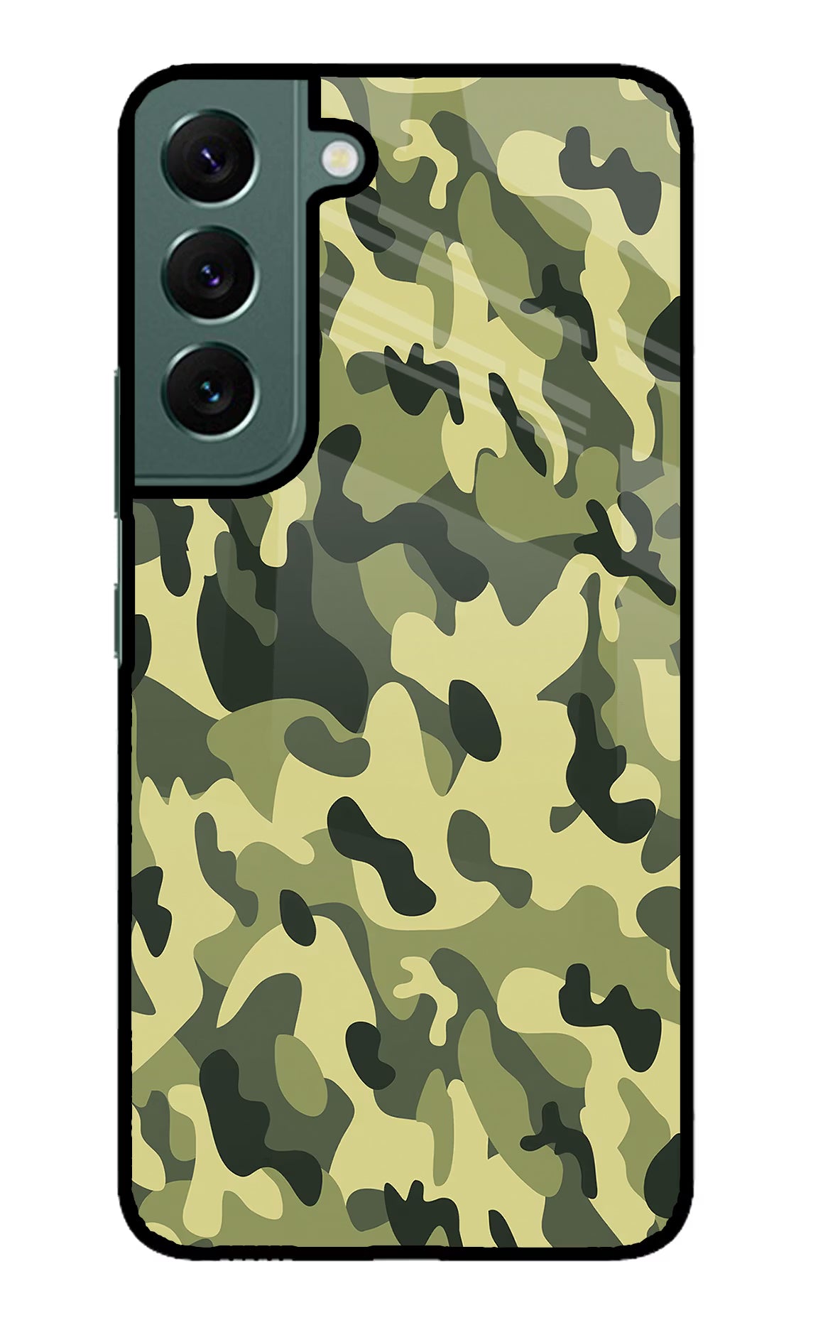 Camouflage Samsung S22 Back Cover - Camouflage Samsung S22 Glass Case Back Cover by Casekaro Camouflage Samsung S22 Glass Case Back Cover by Casekaro