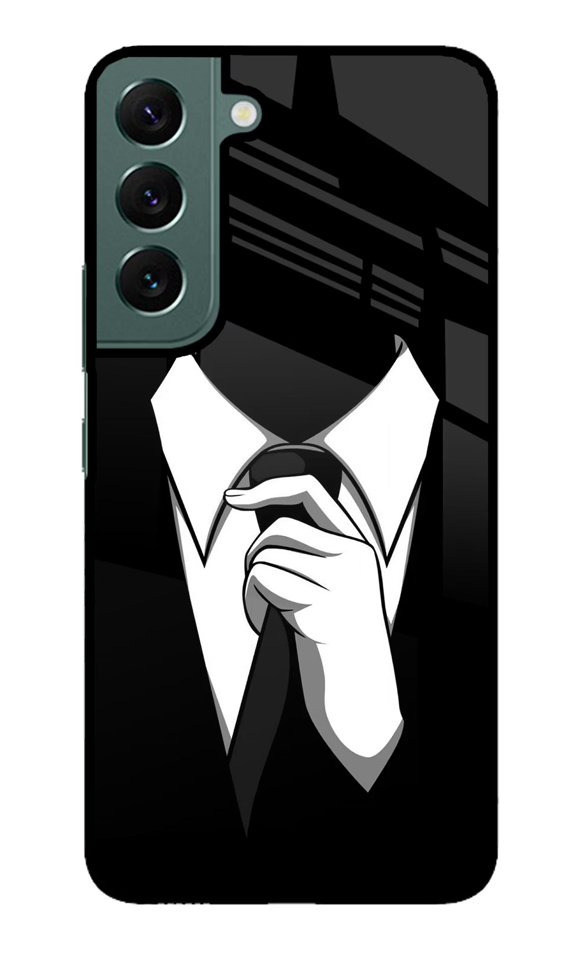 Black Tie Samsung S22 Plus Back Cover - Black Tie Samsung S22 Plus Glass Case Back Cover by Casekaro Black Tie Samsung S22 Plus Glass Case Back Cover by Casekaro