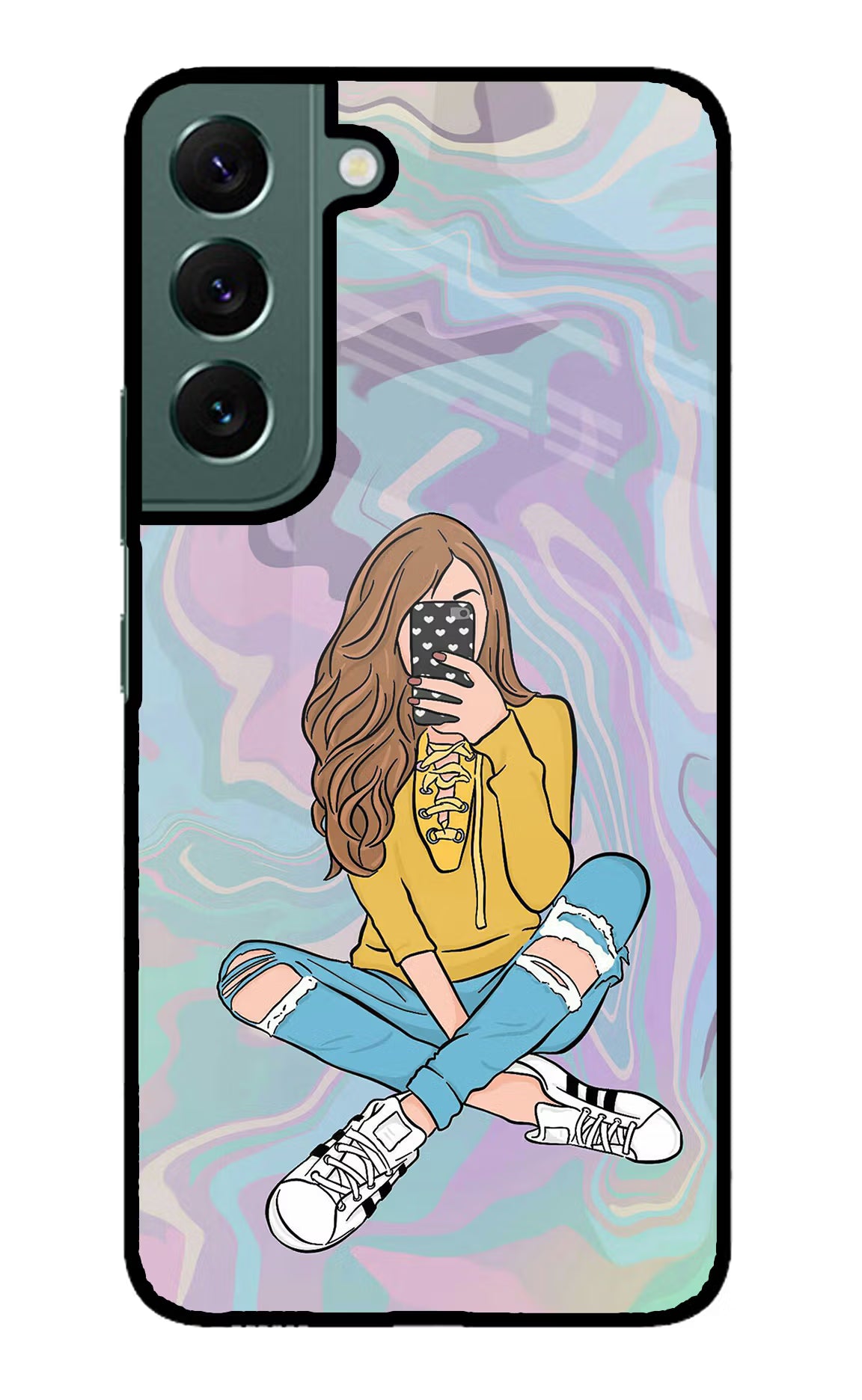 Selfie Girl Samsung S22 Plus Back Cover - Selfie Girl Samsung S22 Plus Glass Case Back Cover by Casekaro Selfie Girl Samsung S22 Plus Glass Case Back Cover by Casekaro