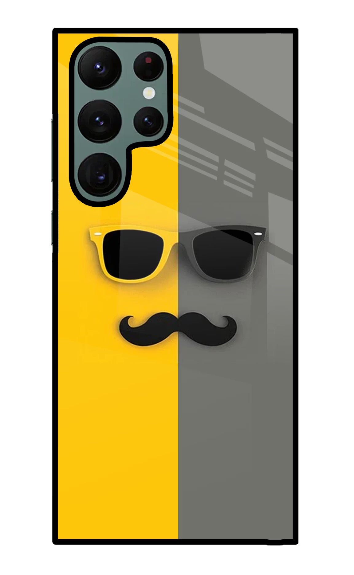 Sunglasses with Mustache Samsung S22 Ultra Back Cover - Sunglasses with Mustache Samsung S22 Ultra Glass Case Back Cover by Casekaro Sunglasses with Mustache Samsung S22 Ultra Glass Case Back Cover by Casekaro