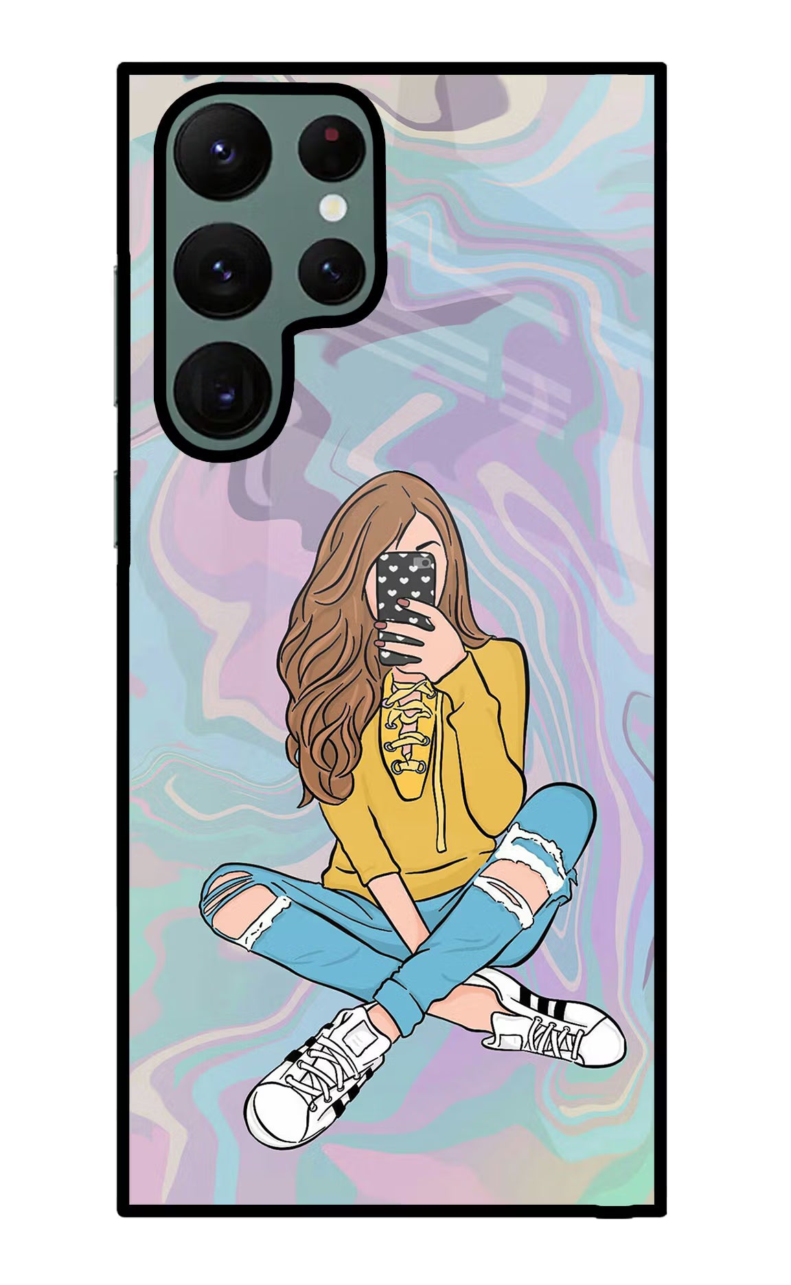 Selfie Girl Samsung S22 Ultra Back Cover - Selfie Girl Samsung S22 Ultra Glass Case Back Cover by Casekaro Selfie Girl Samsung S22 Ultra Glass Case Back Cover by Casekaro
