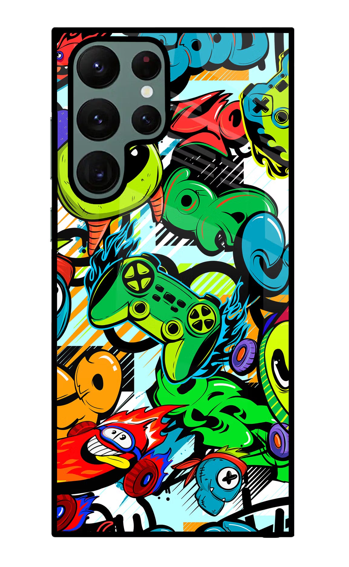 Game Doodle Samsung S22 Ultra Back Cover - Game Doodle Samsung S22 Ultra Glass Case Back Cover by Casekaro Game Doodle Samsung S22 Ultra Glass Case Back Cover by Casekaro