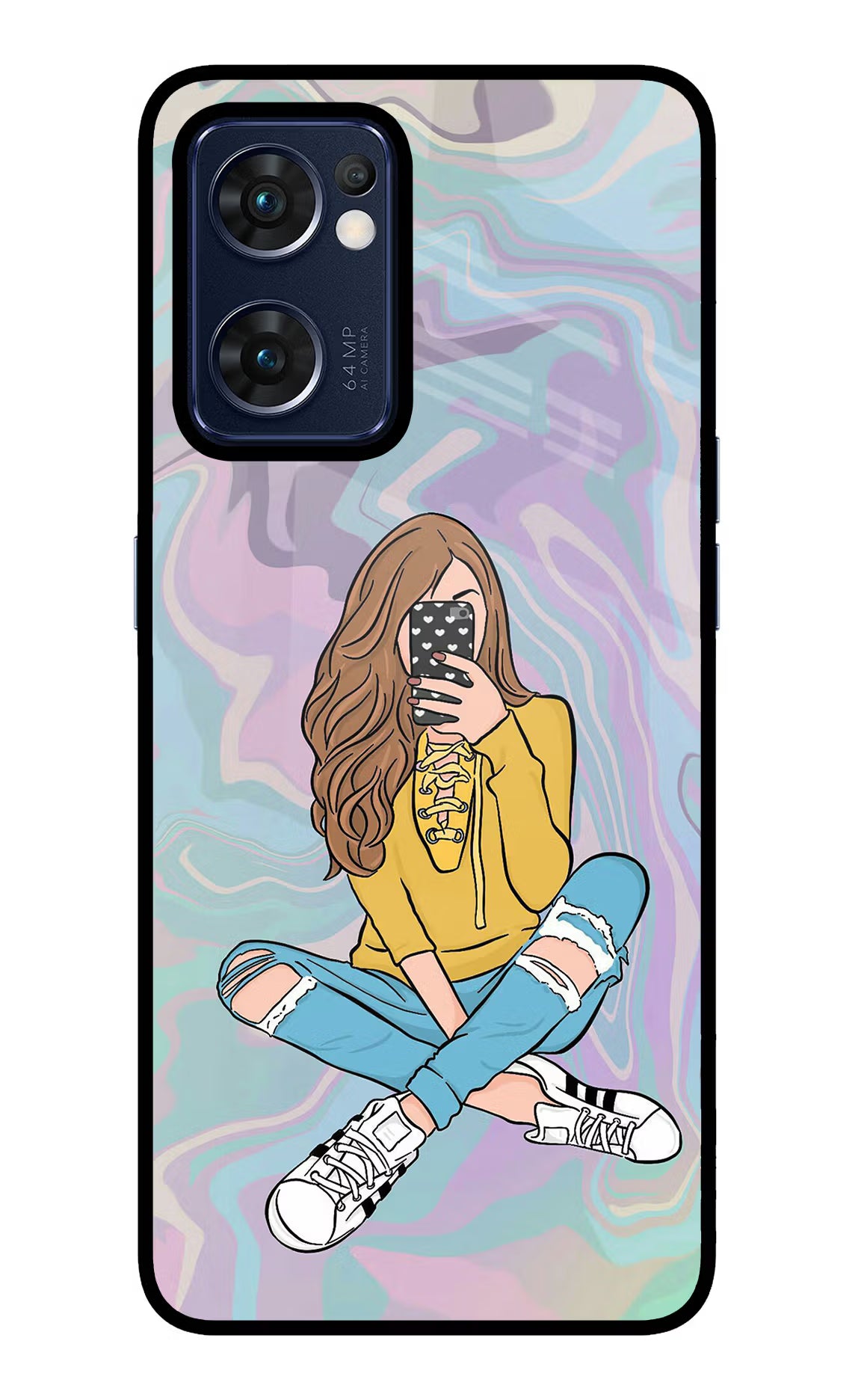 Selfie Girl Oppo Reno7 5G Glass Case - Selfie Girl Oppo Reno7 5G Glass Case Selfie Girl Oppo Reno7 5G Glass Case