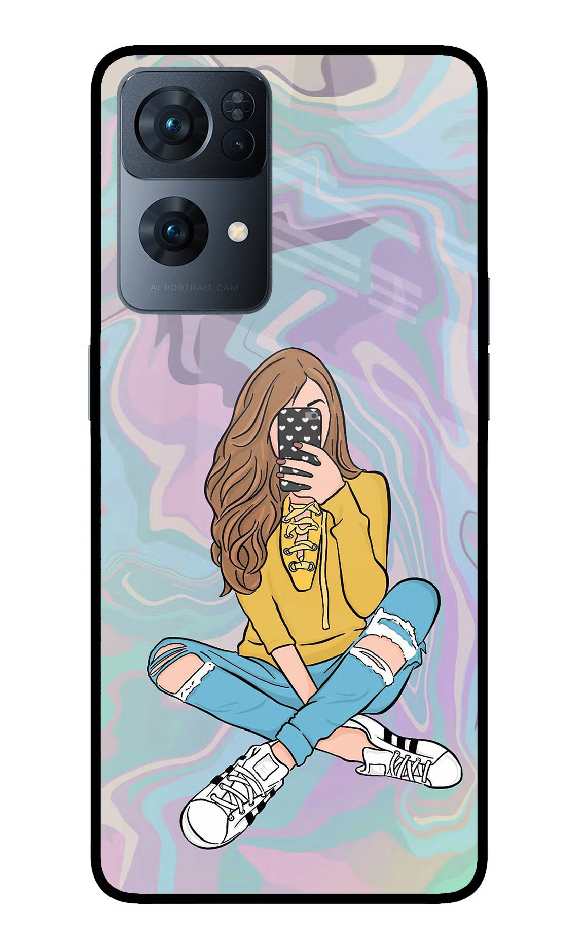 Selfie Girl Oppo Reno7 Pro 5G Glass Case - Selfie Girl Oppo Reno7 Pro 5G Glass Case Selfie Girl Oppo Reno7 Pro 5G Glass Case
