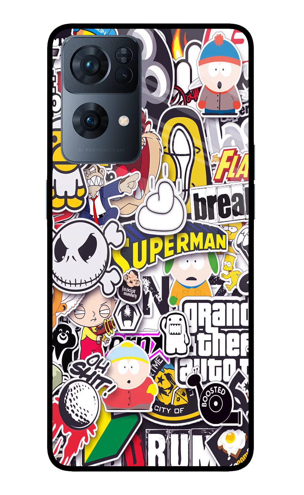 Sticker Bomb Oppo Reno7 Pro 5G Back Cover - Sticker Bomb Oppo Reno7 Pro 5G Glass Case Back Cover by Casekaro Sticker Bomb Oppo Reno7 Pro 5G Glass Case Back Cover by Casekaro