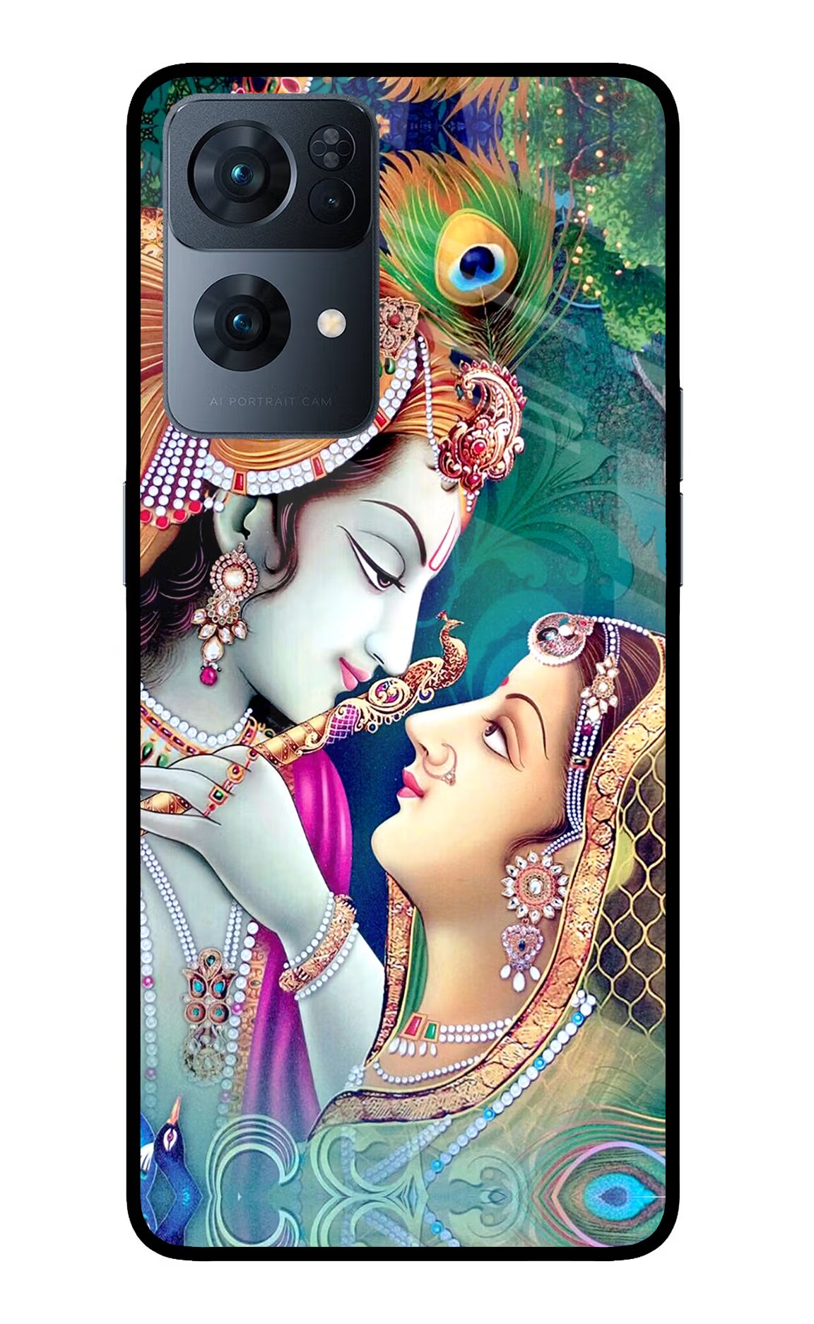 Lord Radha Krishna Oppo Reno7 Pro 5G Back Cover - Lord Radha Krishna Oppo Reno7 Pro 5G Glass Case Back Cover by Casekaro Lord Radha Krishna Oppo Reno7 Pro 5G Glass Case Back Cover by Casekaro