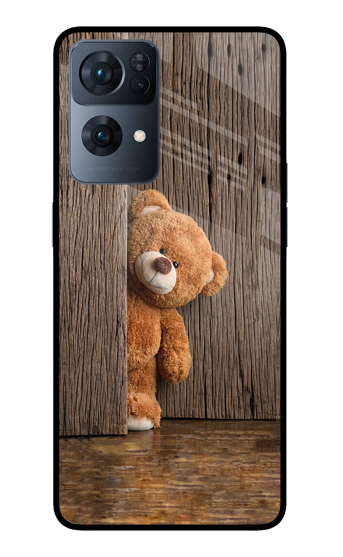 Teddy Wooden Oppo Reno7 Pro 5G Back Cover - Teddy Wooden Oppo Reno7 Pro 5G Glass Case Back Cover by Casekaro Teddy Wooden Oppo Reno7 Pro 5G Glass Case Back Cover by Casekaro