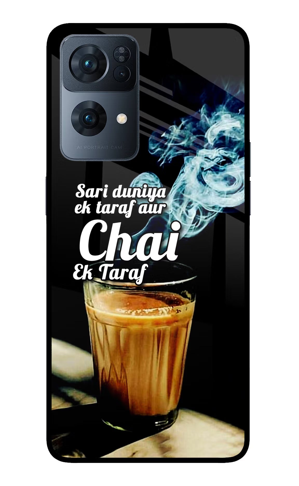 Chai Ek Taraf Quote Oppo Reno7 Pro 5G Back Cover - Chai Ek Taraf Quote Oppo Reno7 Pro 5G Glass Case Back Cover by Casekaro Chai Ek Taraf Quote Oppo Reno7 Pro 5G Glass Case Back Cover by Casekaro