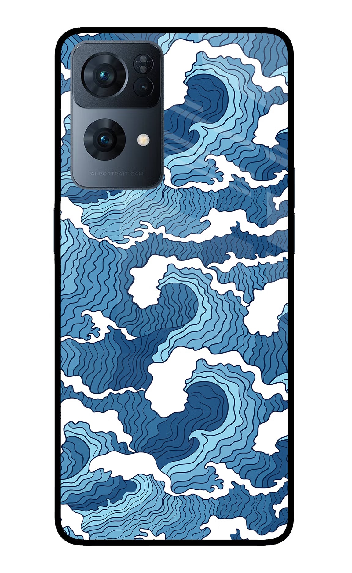 Blue Waves Oppo Reno7 Pro 5G Back Cover - Blue Waves Oppo Reno7 Pro 5G Glass Case Back Cover by Casekaro Blue Waves Oppo Reno7 Pro 5G Glass Case Back Cover by Casekaro
