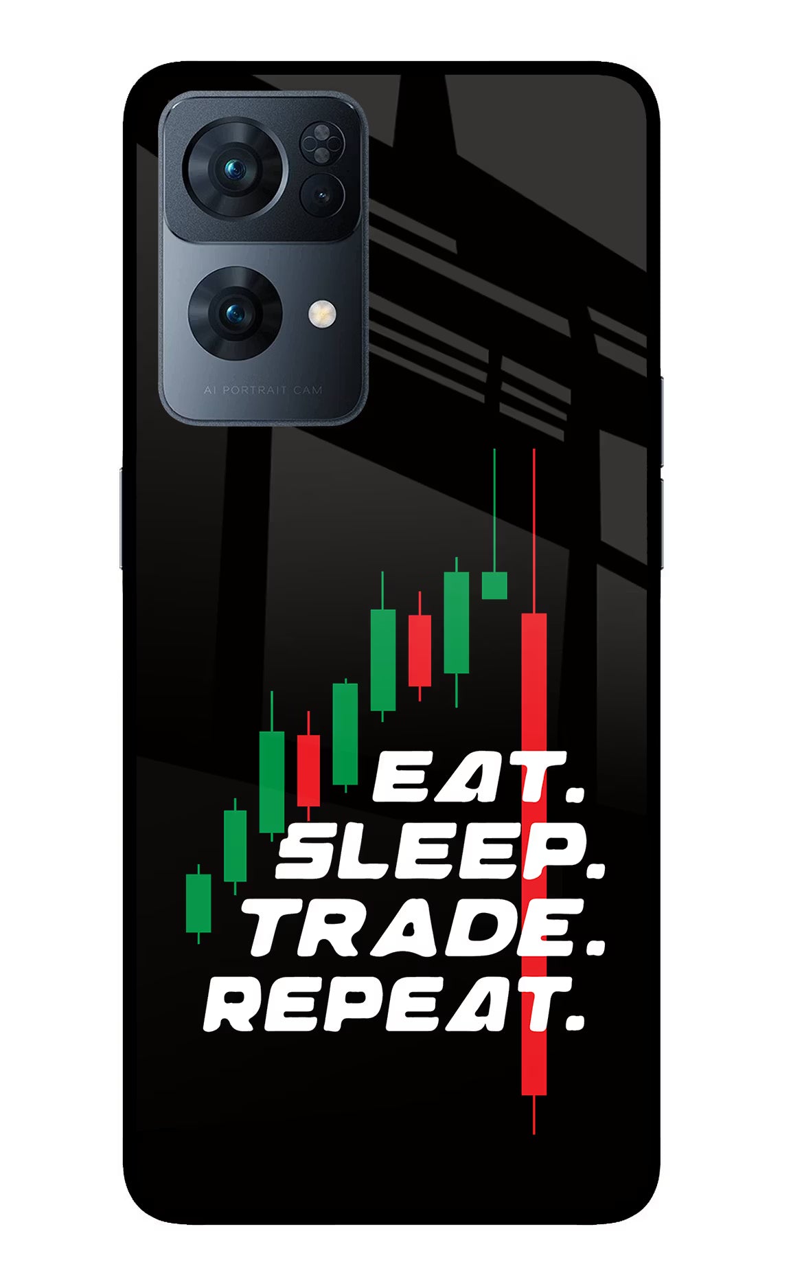 Eat Sleep Trade Repeat Oppo Reno7 Pro 5G Back Cover - Eat Sleep Trade Repeat Oppo Reno7 Pro 5G Glass Case Back Cover by Casekaro Eat Sleep Trade Repeat Oppo Reno7 Pro 5G Glass Case Back Cover by Casekaro