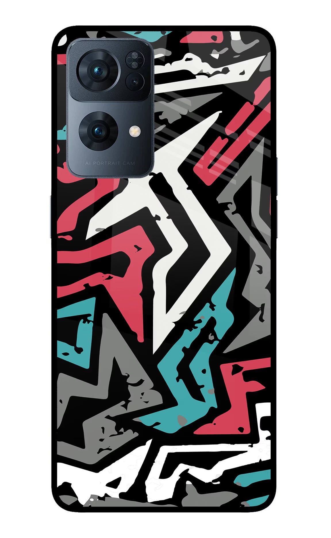 Geometric Graffiti Oppo Reno7 Pro 5G Back Cover - Geometric Graffiti Oppo Reno7 Pro 5G Glass Case Back Cover by Casekaro Geometric Graffiti Oppo Reno7 Pro 5G Glass Case Back Cover by Casekaro