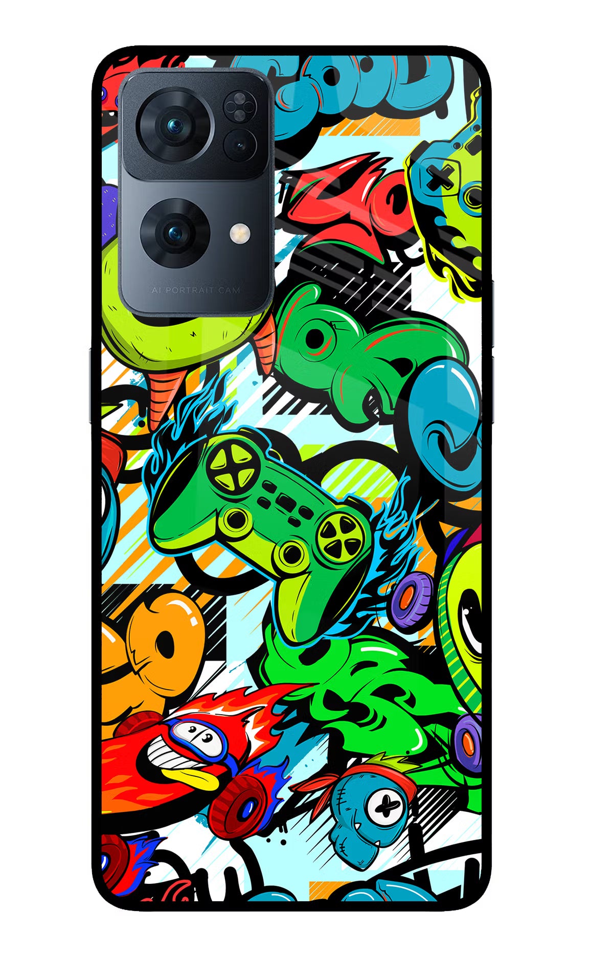 Game Doodle Oppo Reno7 Pro 5G Back Cover - Game Doodle Oppo Reno7 Pro 5G Glass Case Back Cover by Casekaro Game Doodle Oppo Reno7 Pro 5G Glass Case Back Cover by Casekaro